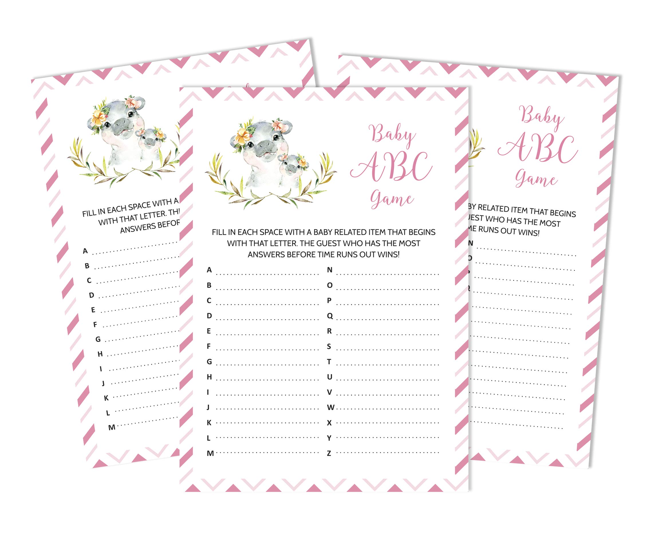 50pcs Baby Shower Alphabet ABC Game Set - Gender Neutral Hippo Girl Theme Party Supplies for Baby Showers, Birthdays & Nursery Decor