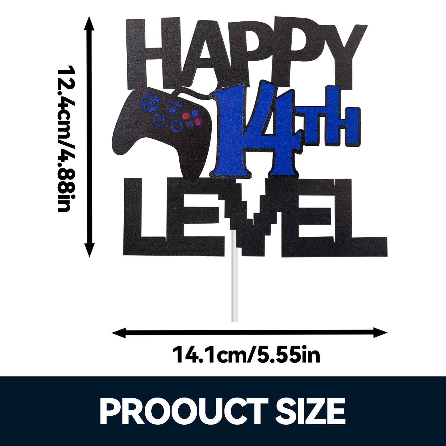 Happy 14th Birthday Video Game Cake Topper - Glitter Gamer Level 14 Unlocked Party Decoration for Gaming Themed Cakes | Perfect for Birthday Parties, Gaming Celebrations & Milestone Events