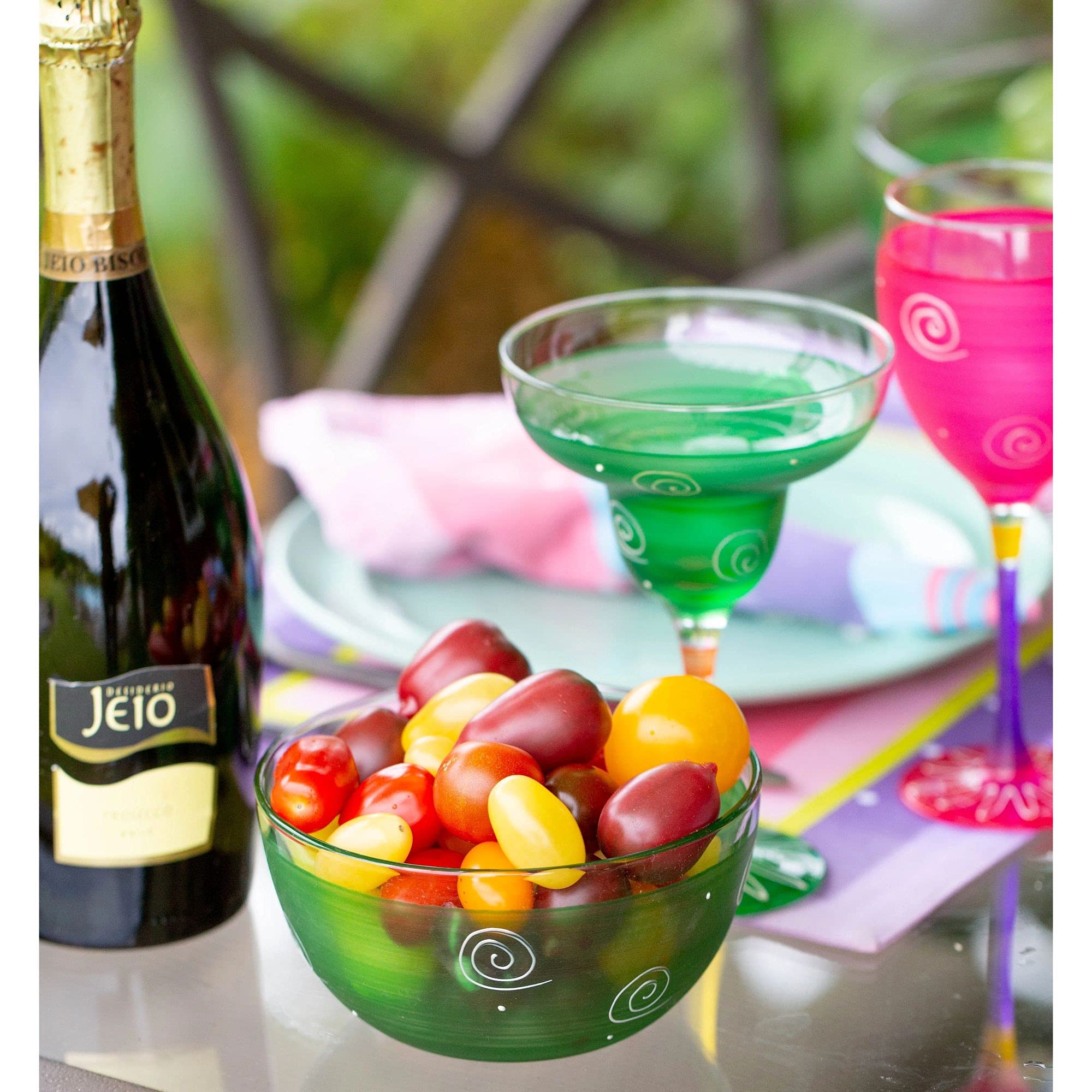 Set of 2 Hand Painted Margarita Glasses - 12oz Dark Green & White - Perfect for Cocktail Parties, Mexican Themed Events & Home Bar Decor
