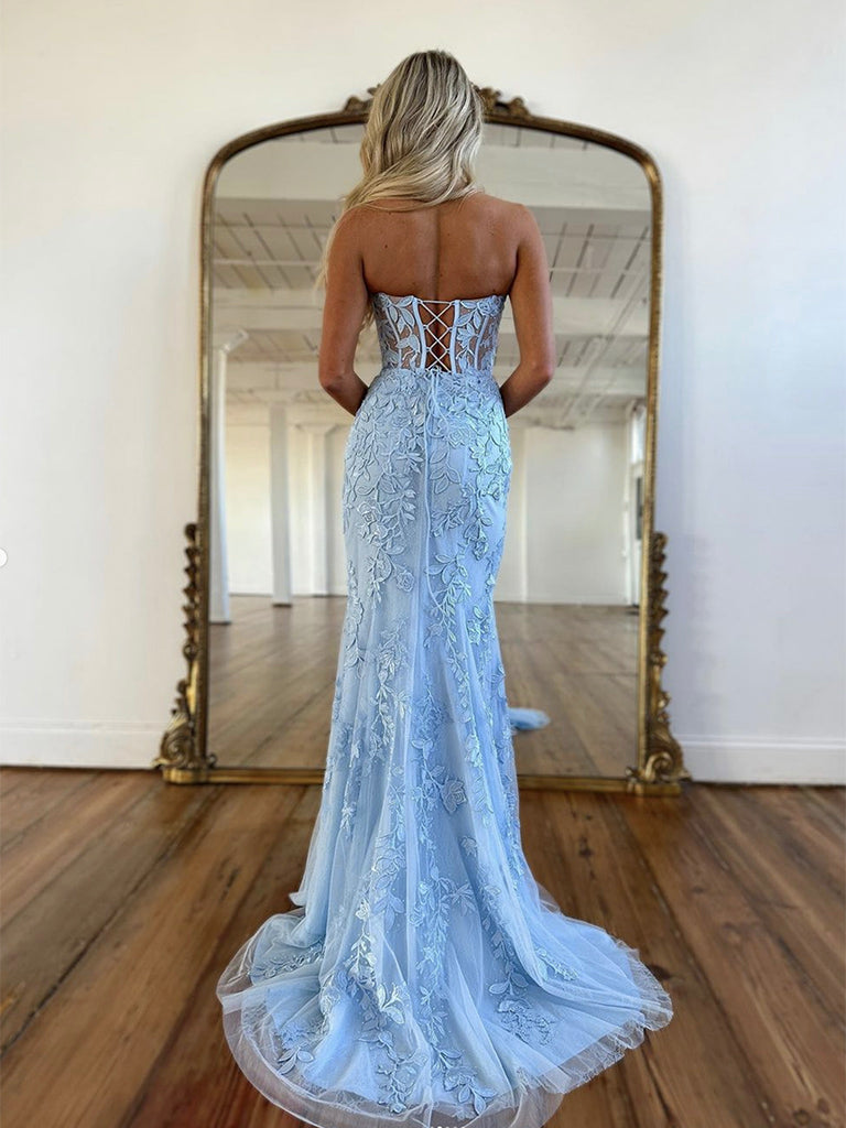 Elegant Blue Tulle Lace Mermaid Prom Dress with Sweetheart Neckline - Perfect for Graduation, Formal Dances & Special Occasions
