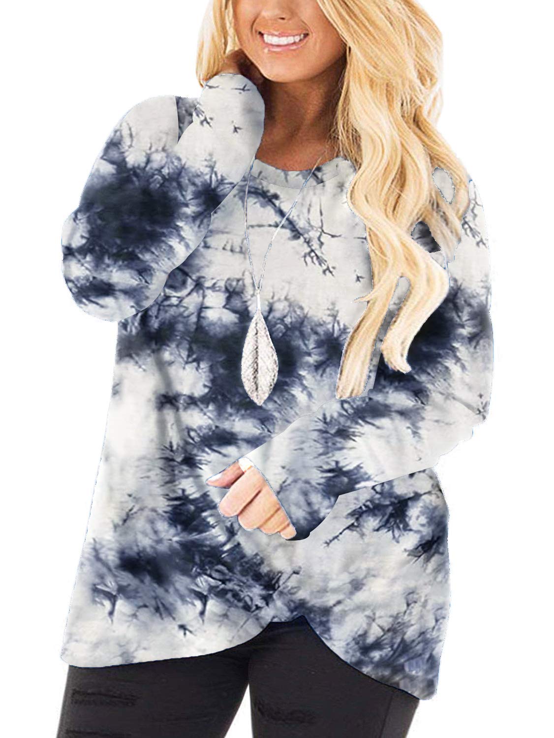 DOLNINE Women's Plus Size Knotted Tops Long Sleeve Tee Shirts - Loose Casual Blouse for Everyday Wear, Work & Date Night Outfits