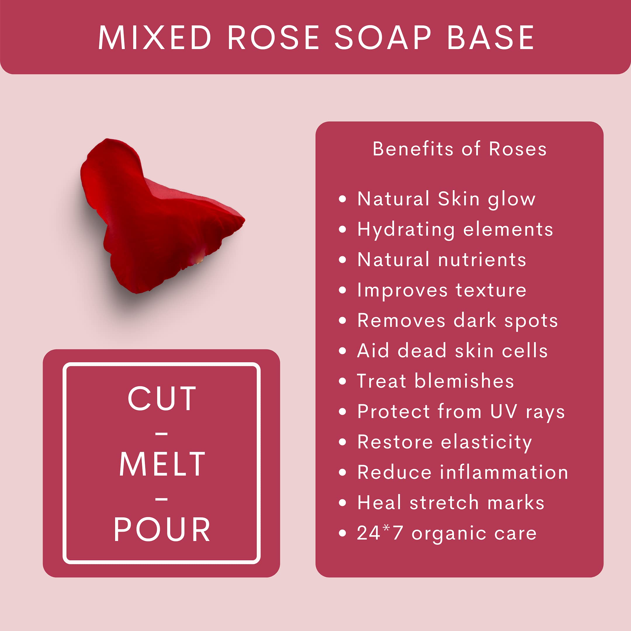 VEDANUM Organic Rose Ultra Premium Melt and Pour Soap Base for Soap Making - 500 Gm (Sulfate & Paraben Free) - Perfect for DIY Handmade Soaps, Gifts, and Spa Treatments
