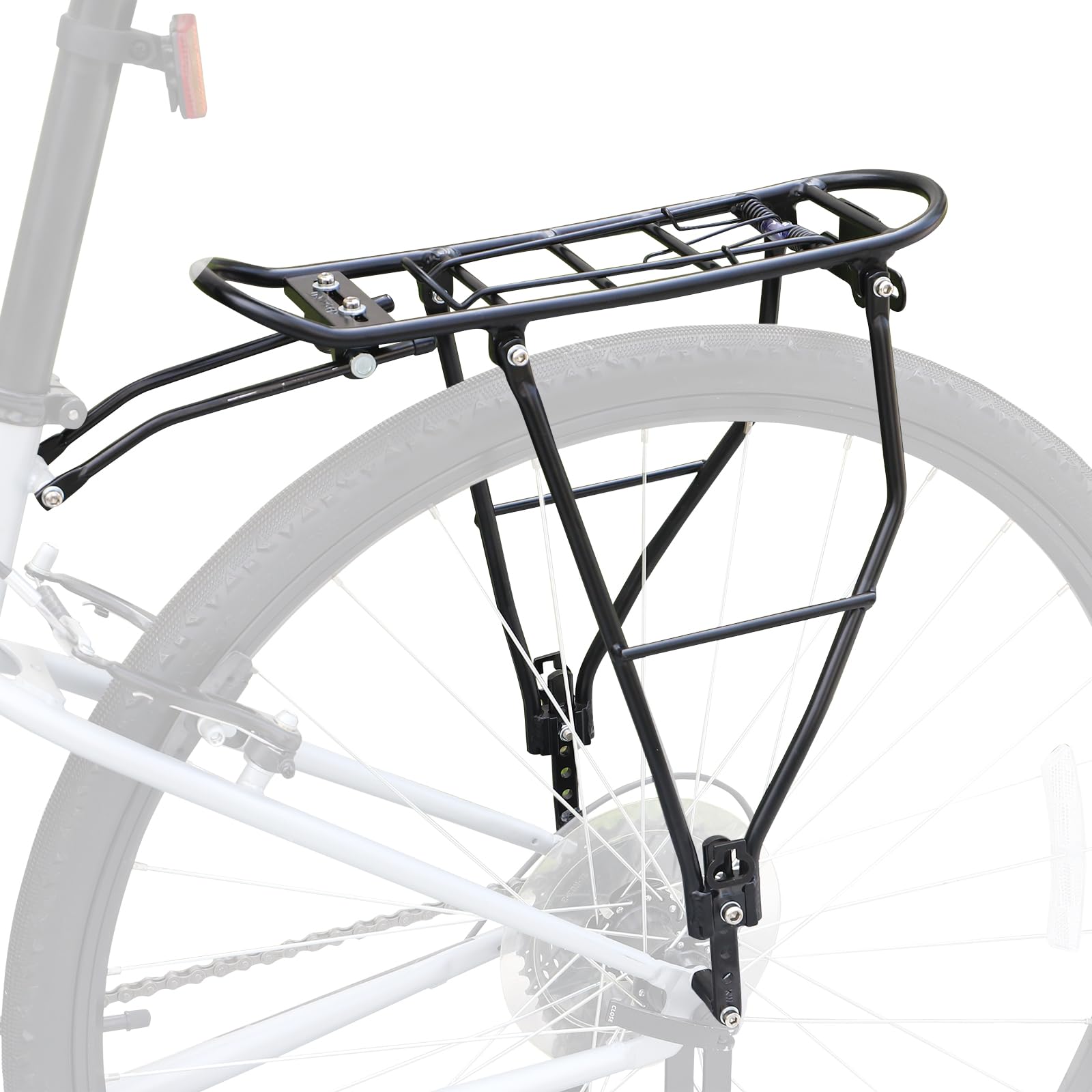 Heavy Duty Bike Rear Rack - 55LB Load Capacity Adjustable Bicycle Cargo Carrier for 24-28 Inch Bikes | Perfect for Commuting, Grocery Shopping & Outdoor Adventures (Black)