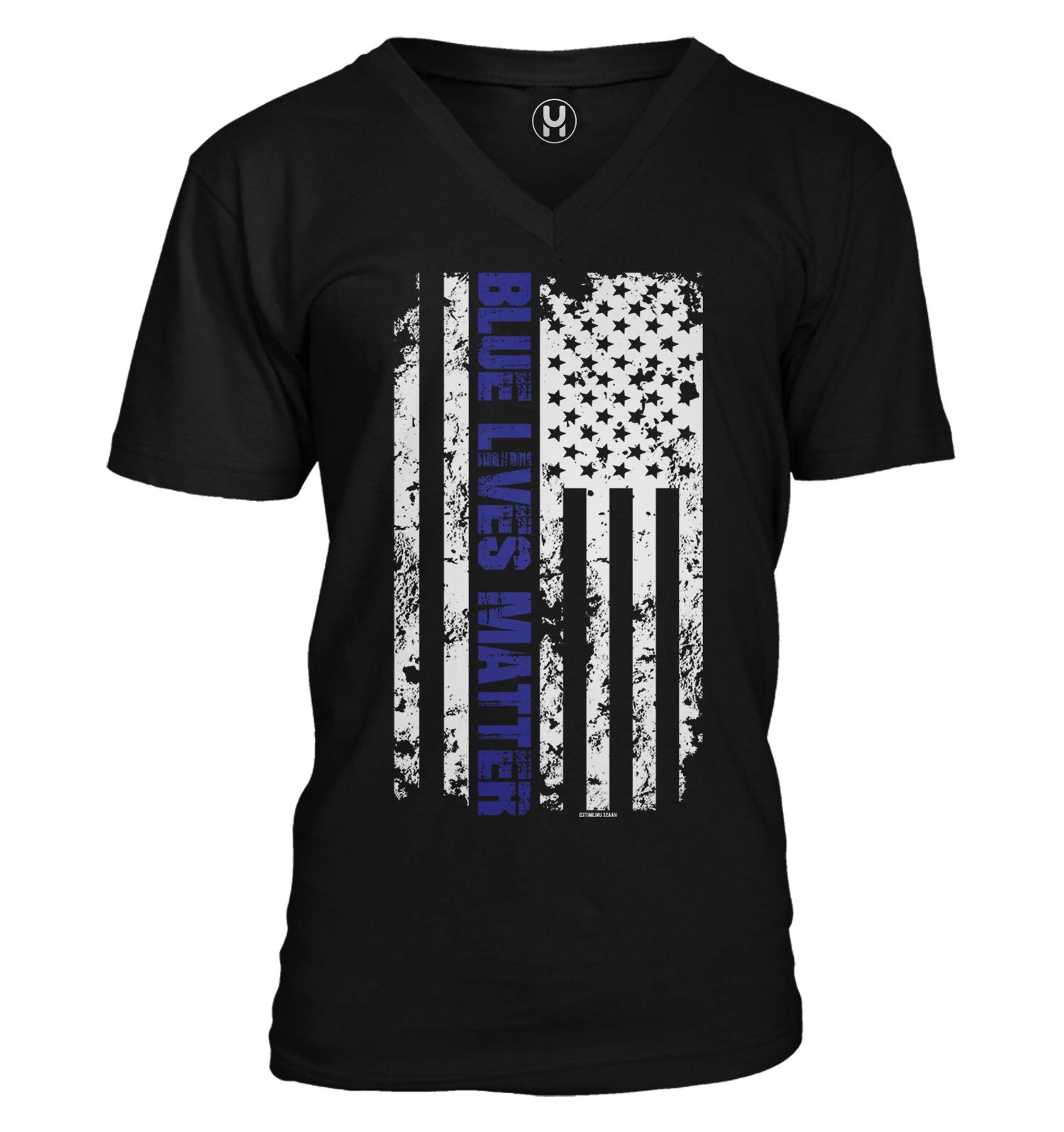 Blue Lives Matter American Flag Police USA Unisex V-Neck T-Shirt - Patriotic Support T-Shirt for Law Enforcement, First Responders & Military Appreciation