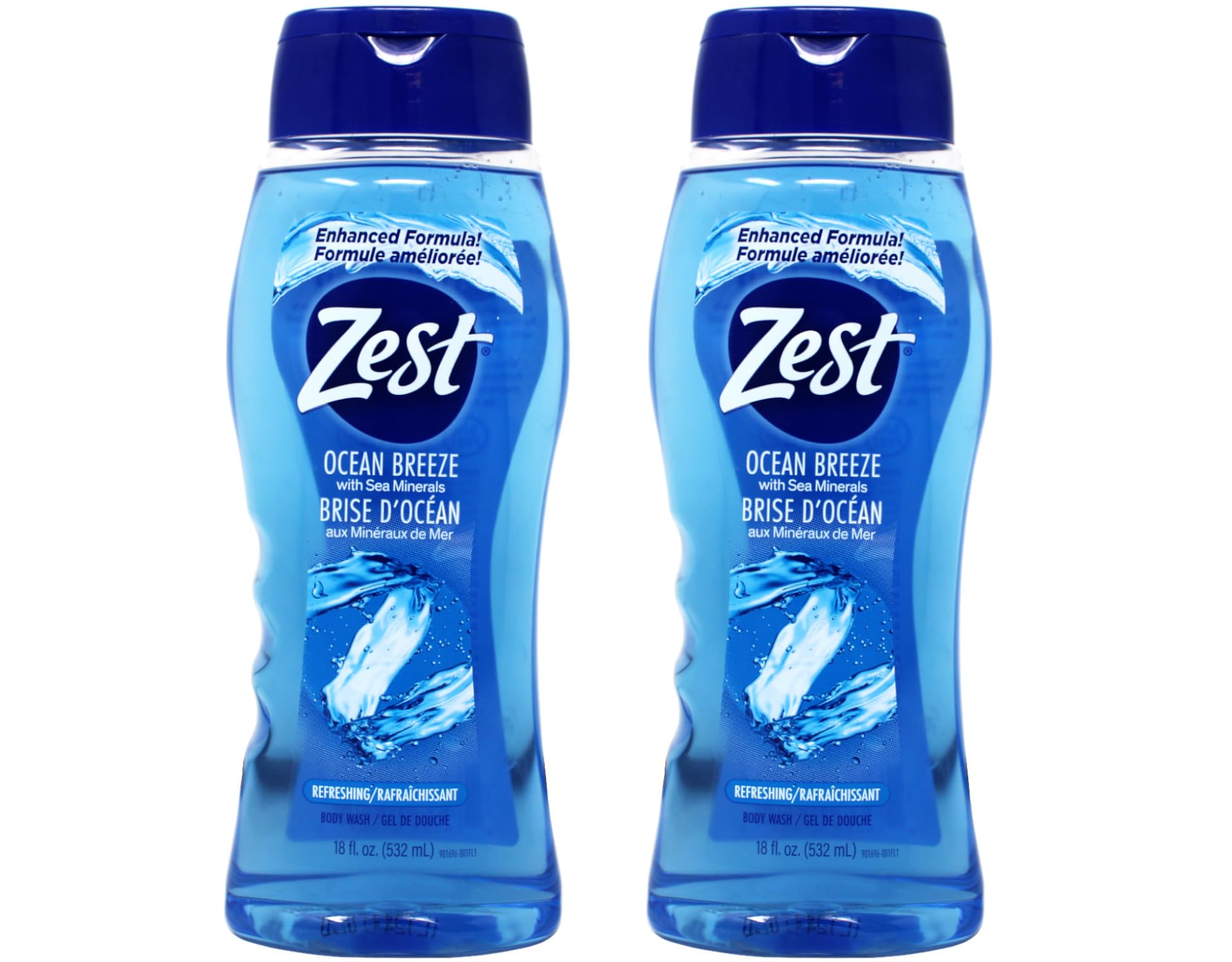 Zest Ocean Breeze Body Wash with Sea Minerals - Refreshing & Hydrating 18 oz (Pack of 2) - Perfect for Shower & Gym Post-Workout
