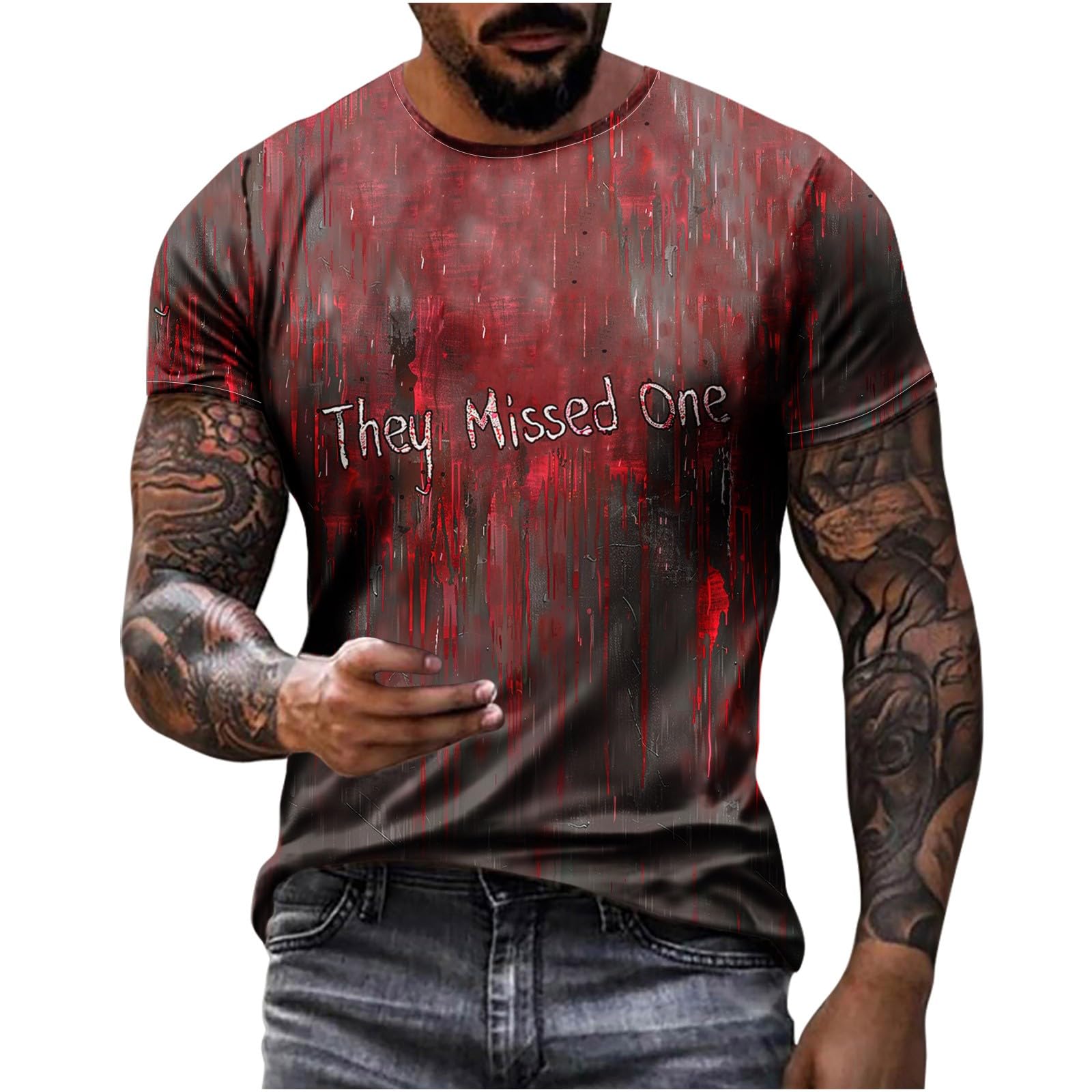 Bloody Halloween Graphic T-Shirts for Men - Short Sleeve Horror Novelty Tees for Costume Parties & Scary Events