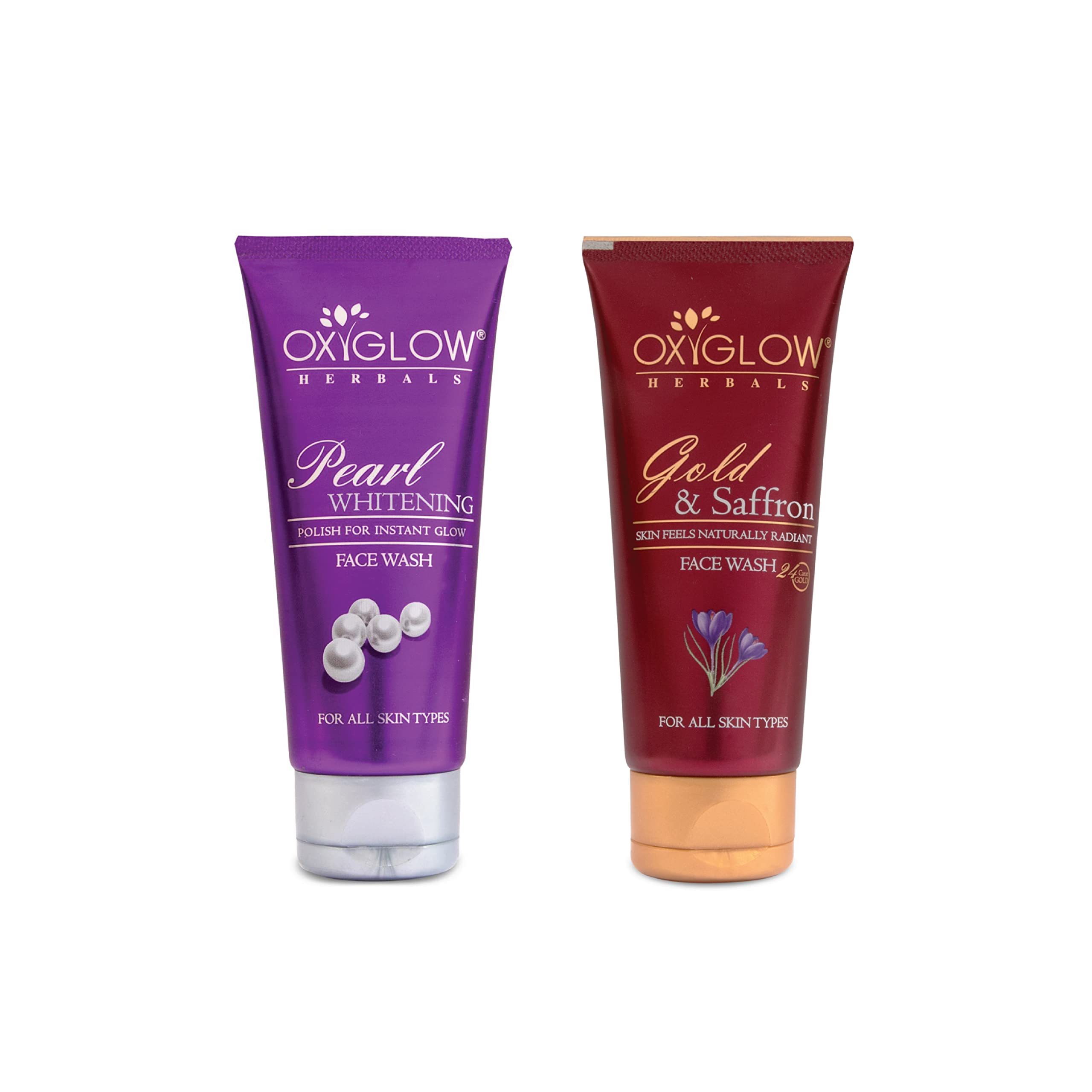Pearl Whitening Face Wash & OxyGlow Herbals Gold Saffron Face Wash Combo - 100gm Each - Brightening & Glowing Facial Cleanser for Daily Skincare Routine - Perfect for Morning & Night Use