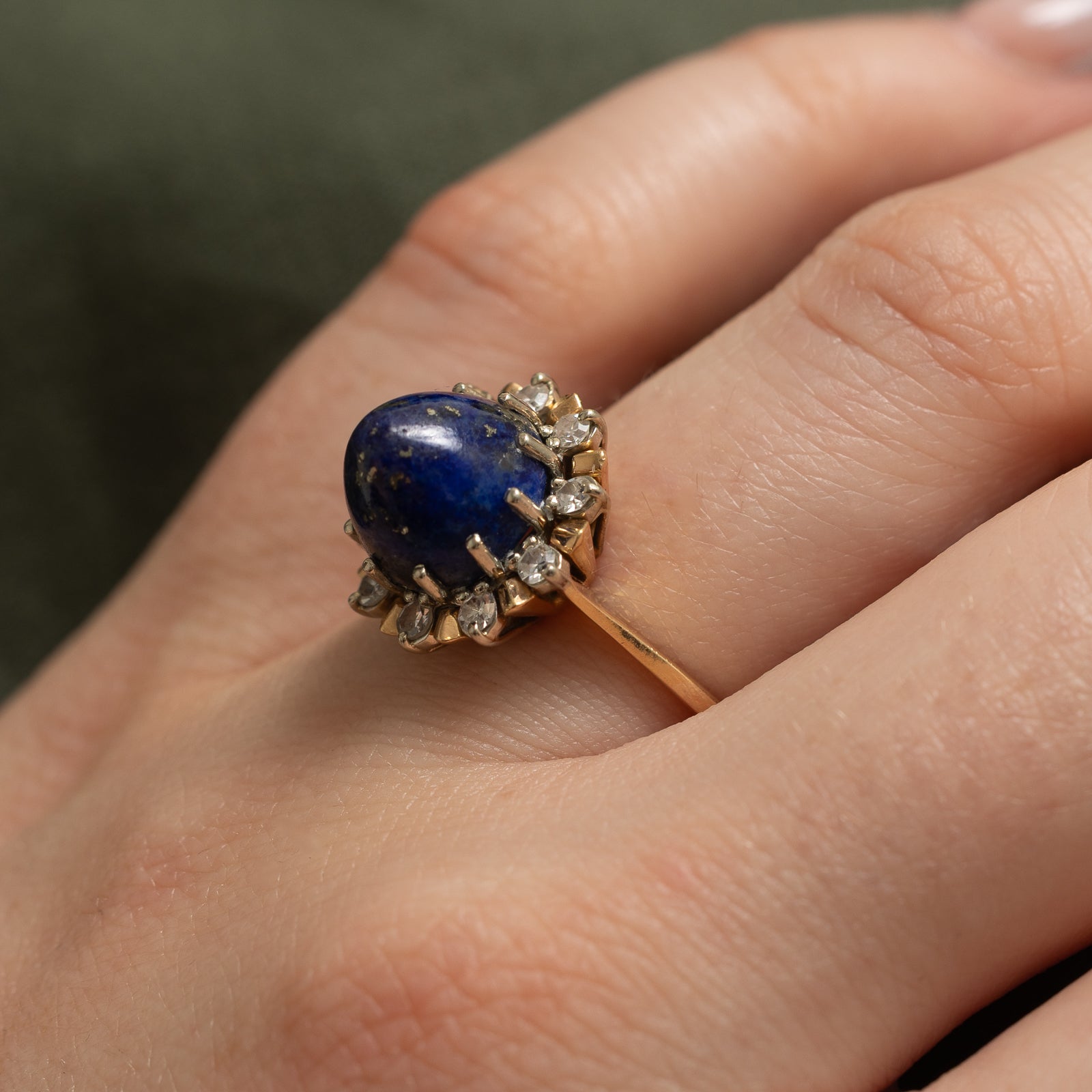 Lapis Lazuli & Diamond Cocktail Ring - 5.00ct Genuine Lapis with 0.25ctw Diamonds - Size 6 - Elegant Statement Jewelry for Evening Parties & Special Occasions