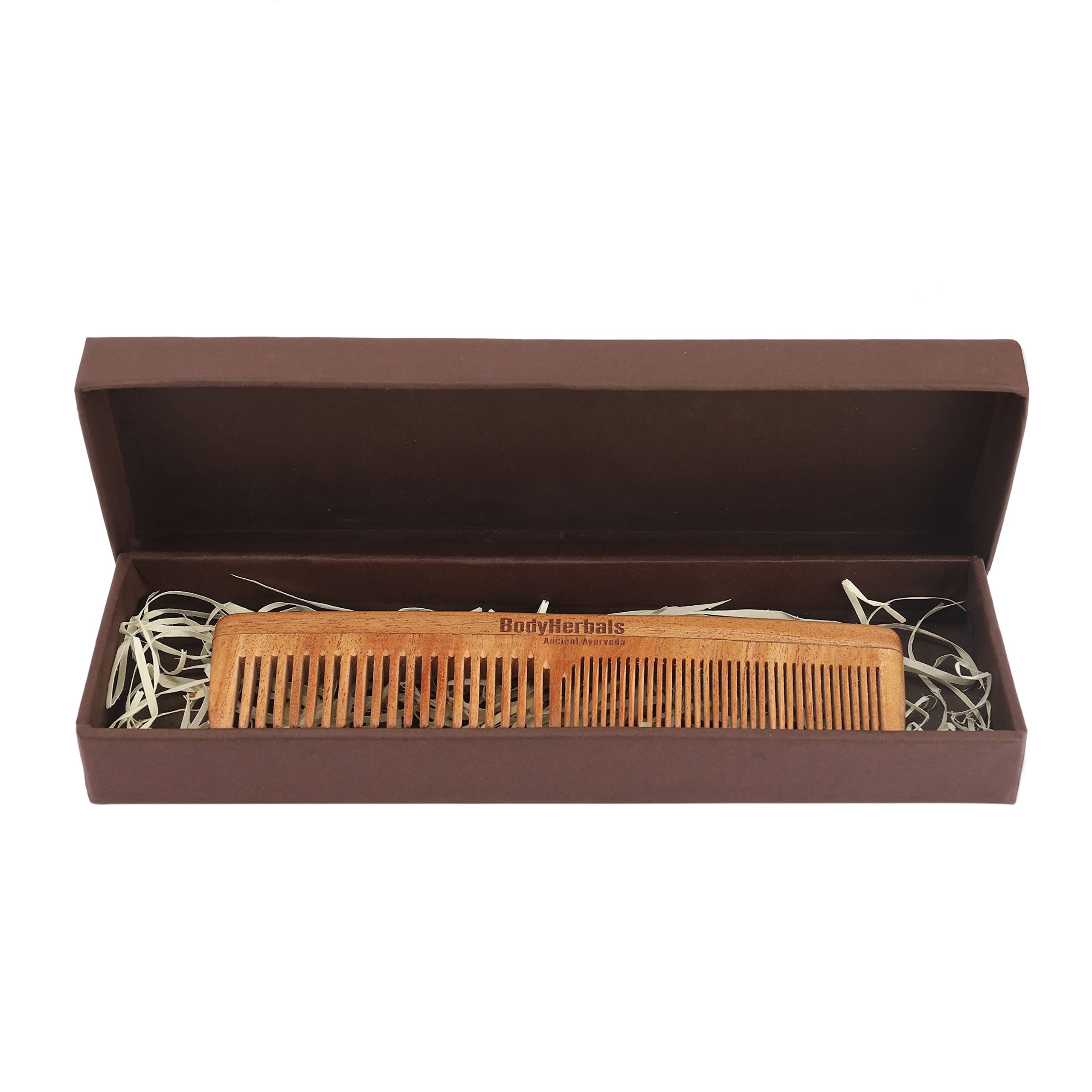 BodyHerbals Double Tooth Dressing Comb - 100% Natural Neem Wood, Handmade with Elegant Design in Gift Box (Cream) | Perfect for Hair Styling, Detangling & Ayurvedic Hair Care