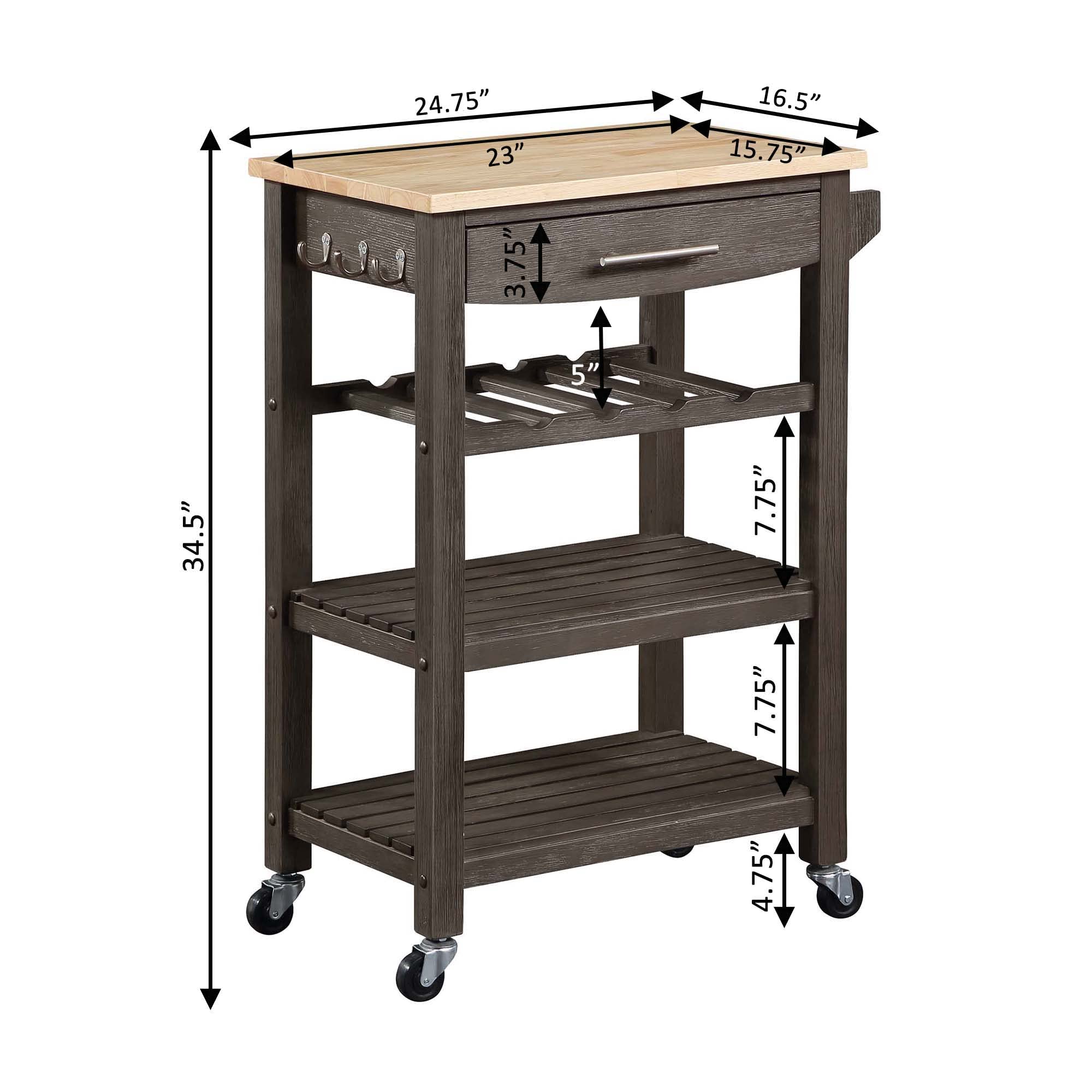 Ellaine 4-Tier Kitchen Cart with Drawer & Wine Rack - 24.75