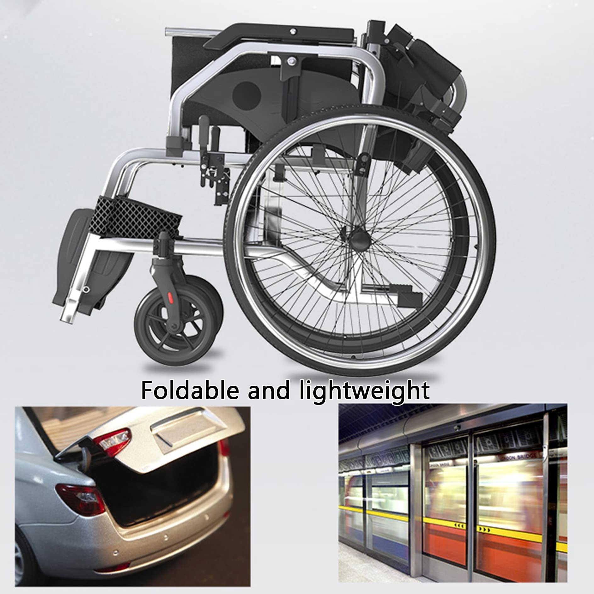 Lightweight Foldable Transport Wheelchair - Aluminum Manual Wheelchair for Adults & Seniors | Portable Mobility Aid with Easy Storage | Ideal for Travel, Doctor Visits & Home Use