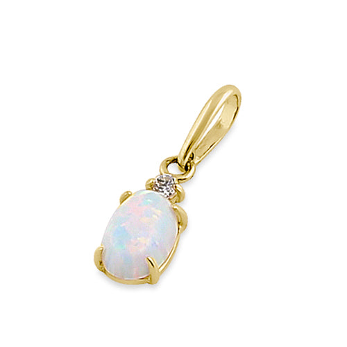14K Solid Yellow Gold White Opal & CZ Oval Pendant Necklace - Elegant Jewelry Gift for Women, Perfect for Weddings, Anniversaries & Special Occasions