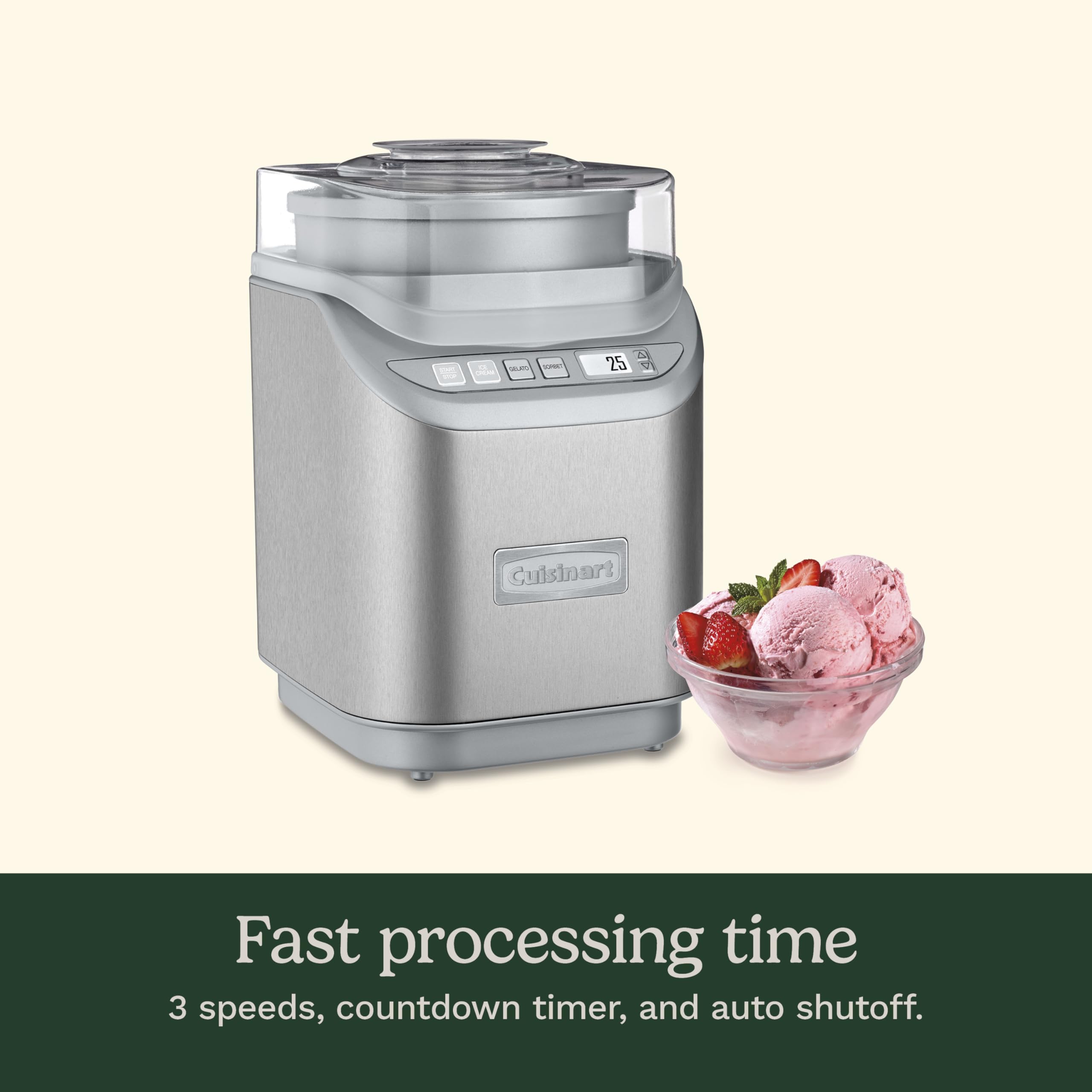 Cuisinart ICE-70P1 2-Quart Ice Cream Maker Machine with LCD Screen & Timer - Make Frozen Yogurt, Gelato, Sorbet - Stainless Steel Cool Creations - Perfect for Parties, Family Desserts & Summer Treats