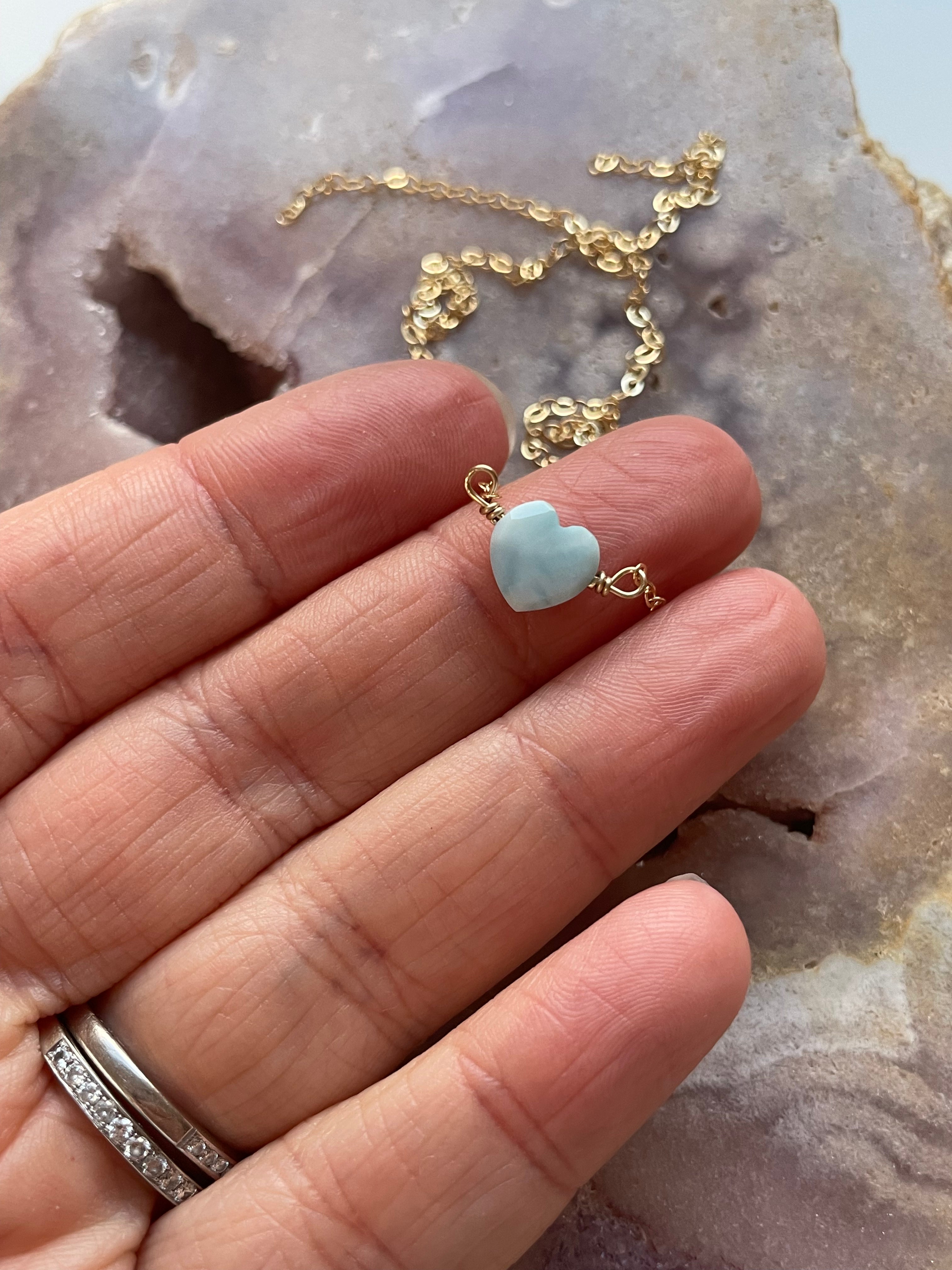 Elegant Tiny Larimar Heart Pendant Necklace - Genuine Blue Gemstone Jewelry for Women - Perfect for Valentine's Day, Anniversary & Everyday Wear