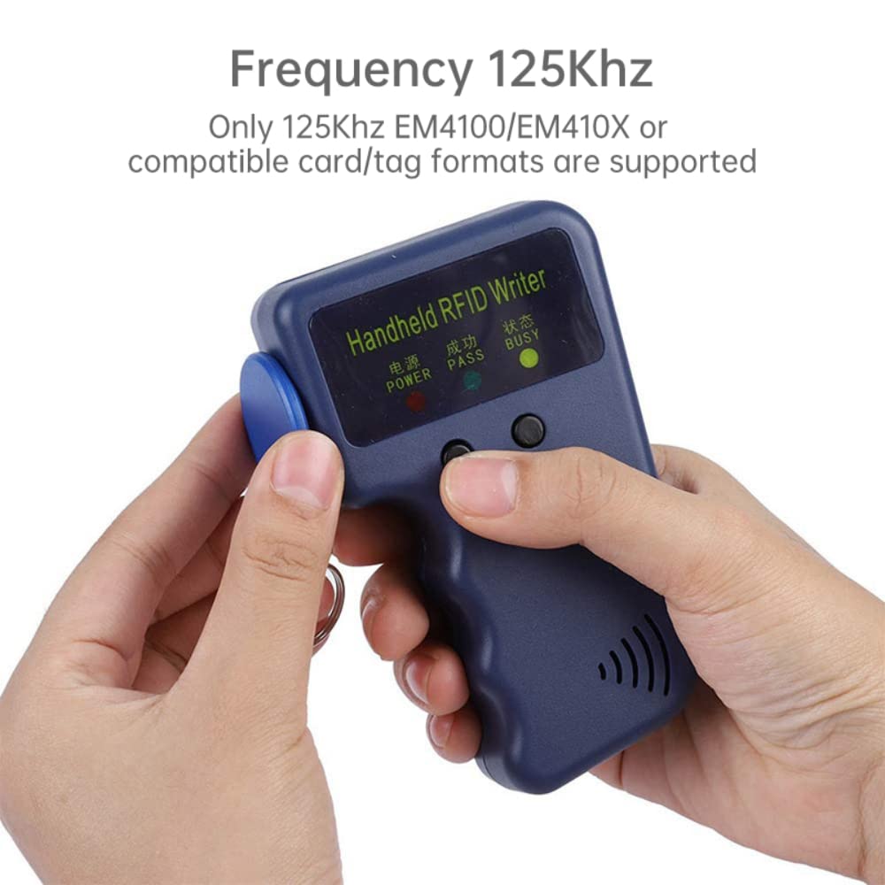 RFID Reader Writer - Handheld ID Card Copier for 125kHz EM4100 Chip & Key Fob (6pcs) - Access Control for Community, School & Office Security Systems - Perfect for ID Verification, Door Entry & Employee Management