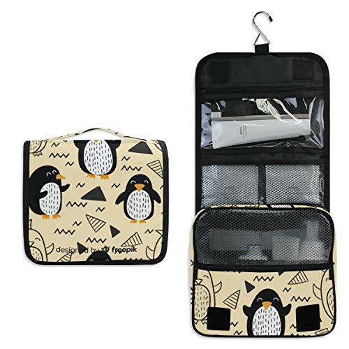 Waterproof Hanging Travel Toiletry Bag for Women - Penguin Print Cosmetic Makeup Organizer Pouch | Perfect for Vacation, Gym, and Daily Use