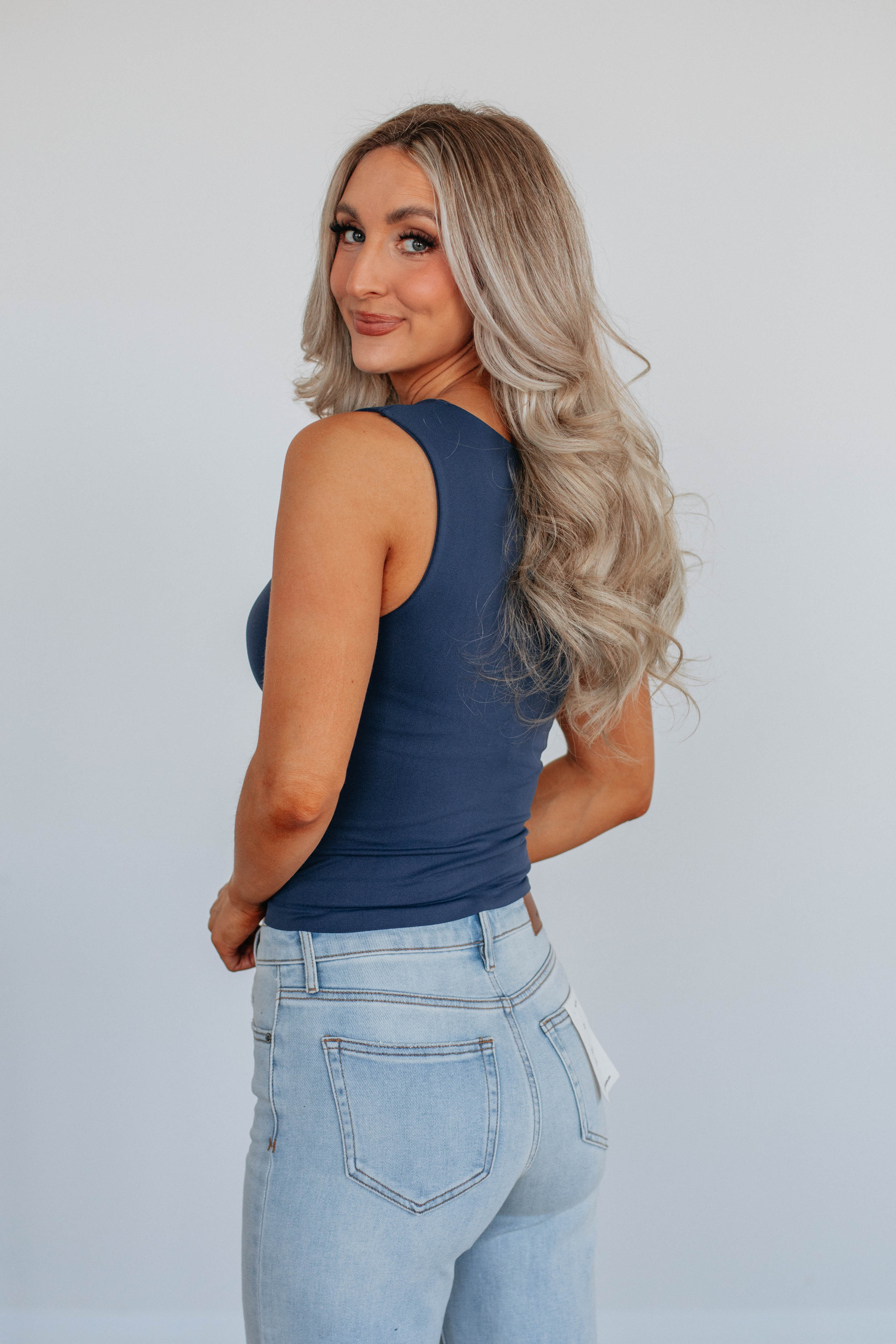 Jetson Seamless Tank Top for Women - Navy Blue Soft Stretch Comfortable Casual Shirt - Perfect for Yoga, Gym, Workout & Everyday Wear