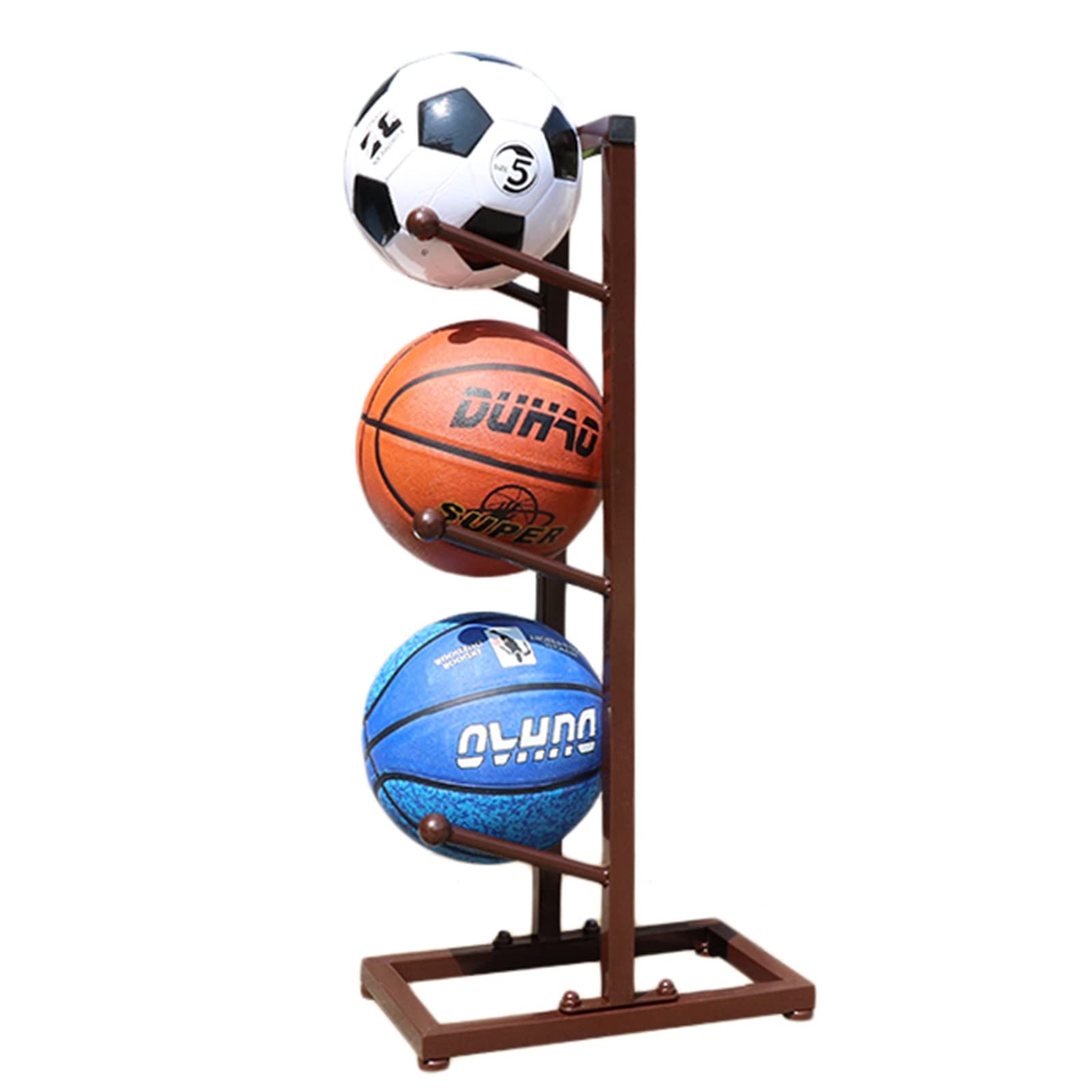 3-Tier Sports Ball Storage Rack - Basketball Volleyball Football Organizer | Vertical Garage Equipment Stand for Home Gym, Playroom & Backyard (Bronze)