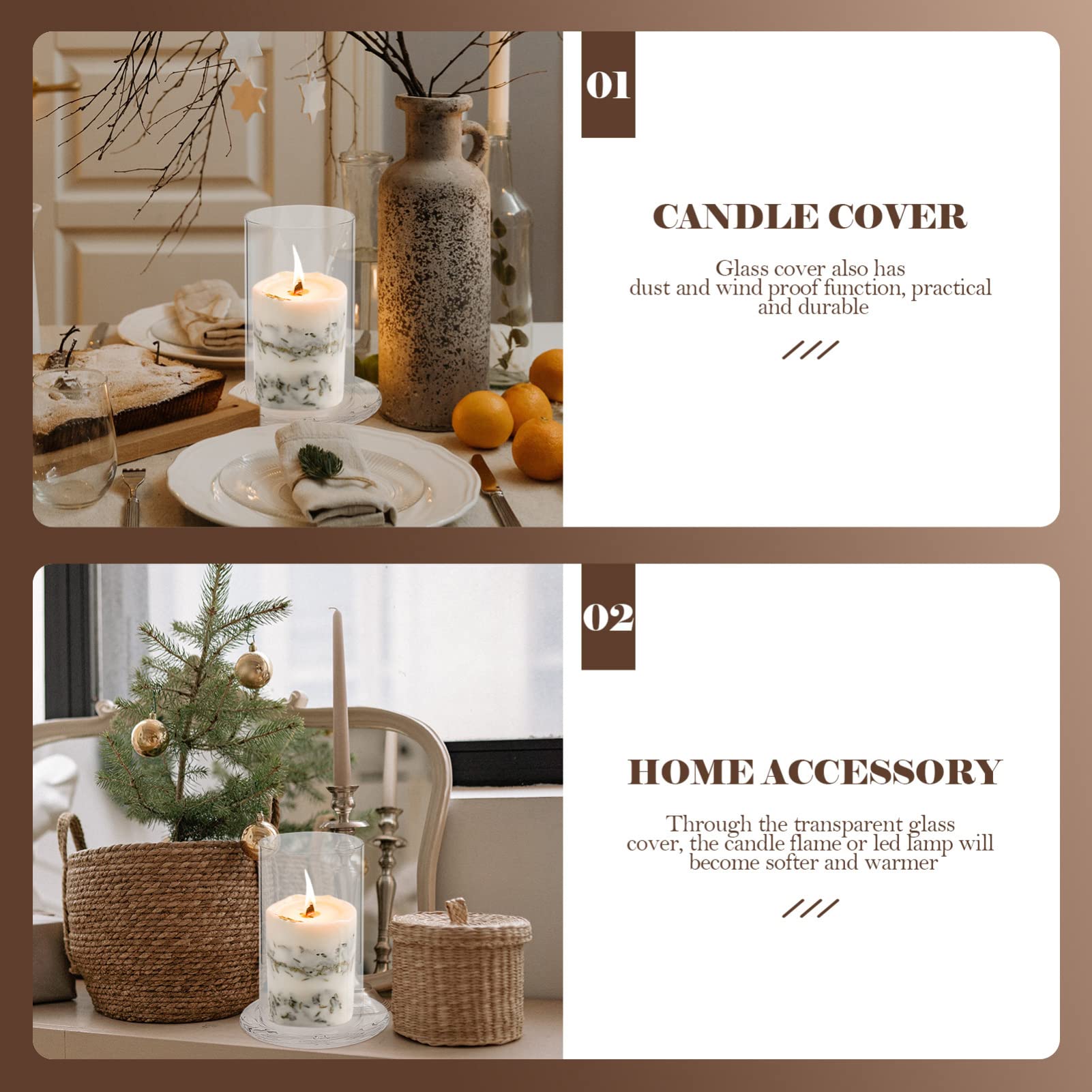 Cabilock Glass Bell Jar Dome Cloche - 1 Set Windproof Candle Holder, Open Ended Glass Lamp Shade & Desk Topper for Candles, Lip Gloss Display (Earth Tones) - Perfect for Home Decor, Wedding Centerpieces & Gift Packaging