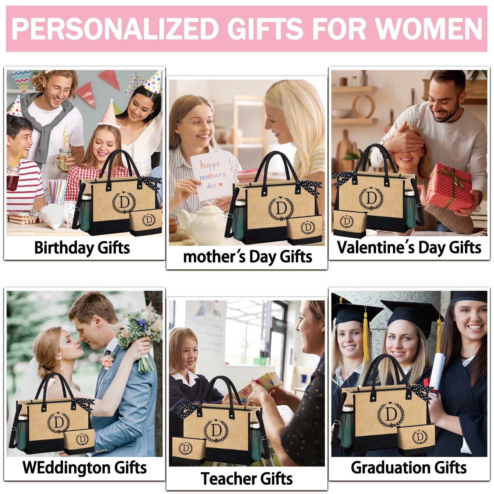 Personalized Initial Jute Tote Bag & Makeup Pouch Set - Custom Monogrammed Beach Bag for Women, Bride & Mom - Perfect for Travel, Shopping & Wedding Gifts