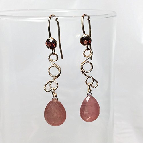 Pink Sapphire & Garnet Earrings - Gold Filled Jewelry for Gifts | 2 Inch Elegant Drops for Party & Wedding