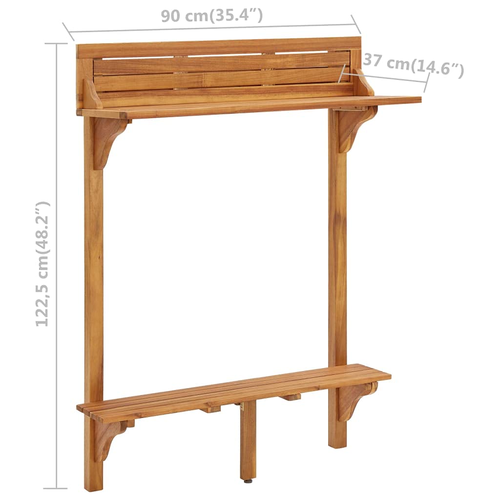 35.4x14.6x48.2 Inch Solid Acacia Wood Multi-Purpose Table - Balcony Bar, Dining, Kitchen, Coffee & Bistro Table for Indoor/Outdoor Use in Dining Room, Living Room, Cafe & Patio
