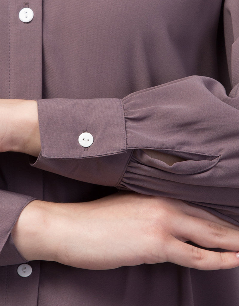 Elegant Arabic Abaya Dress with Front Open Design & Cuffs - Stylish Plum Color for Women | Perfect for Prayer, Mosque & Modest Fashion Occasions