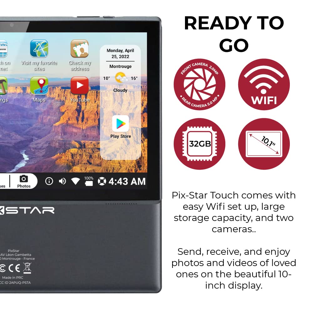 Easy-to-Use 10.1 Inch Touch Screen Tablet for Seniors - Simple Interface, WiFi, Dual Cameras - Perfect for Video Calls, Web Browsing & Photos - Great Gift for Elderly Parents & Grandparents - Ideal for Family Communication, Online Learning & Entertainment
