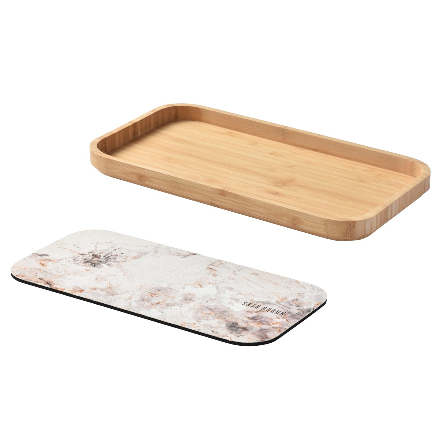 Premium Bamboo Vanity Tray & Dish Drying Mat - 11.8