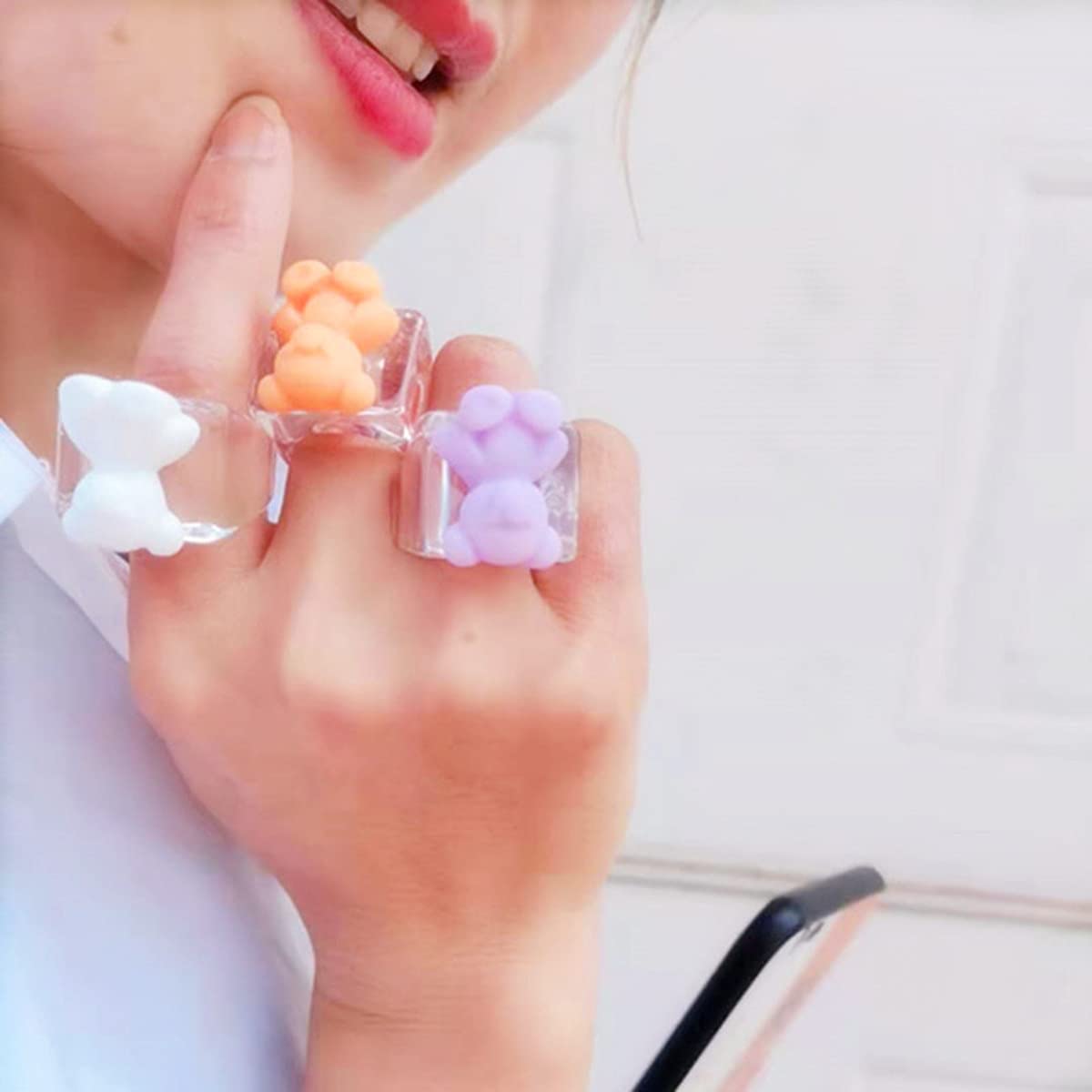 Cute Egirl Candy Color Resin Tiny Gummy Bear Ring Sweet Acrylic Heart Ring Set for Women & Girls - Kawaii Party Jewelry, Birthday Gift, Valentine's Day Present, Best Friend Gift, Teen Fashion Accessories