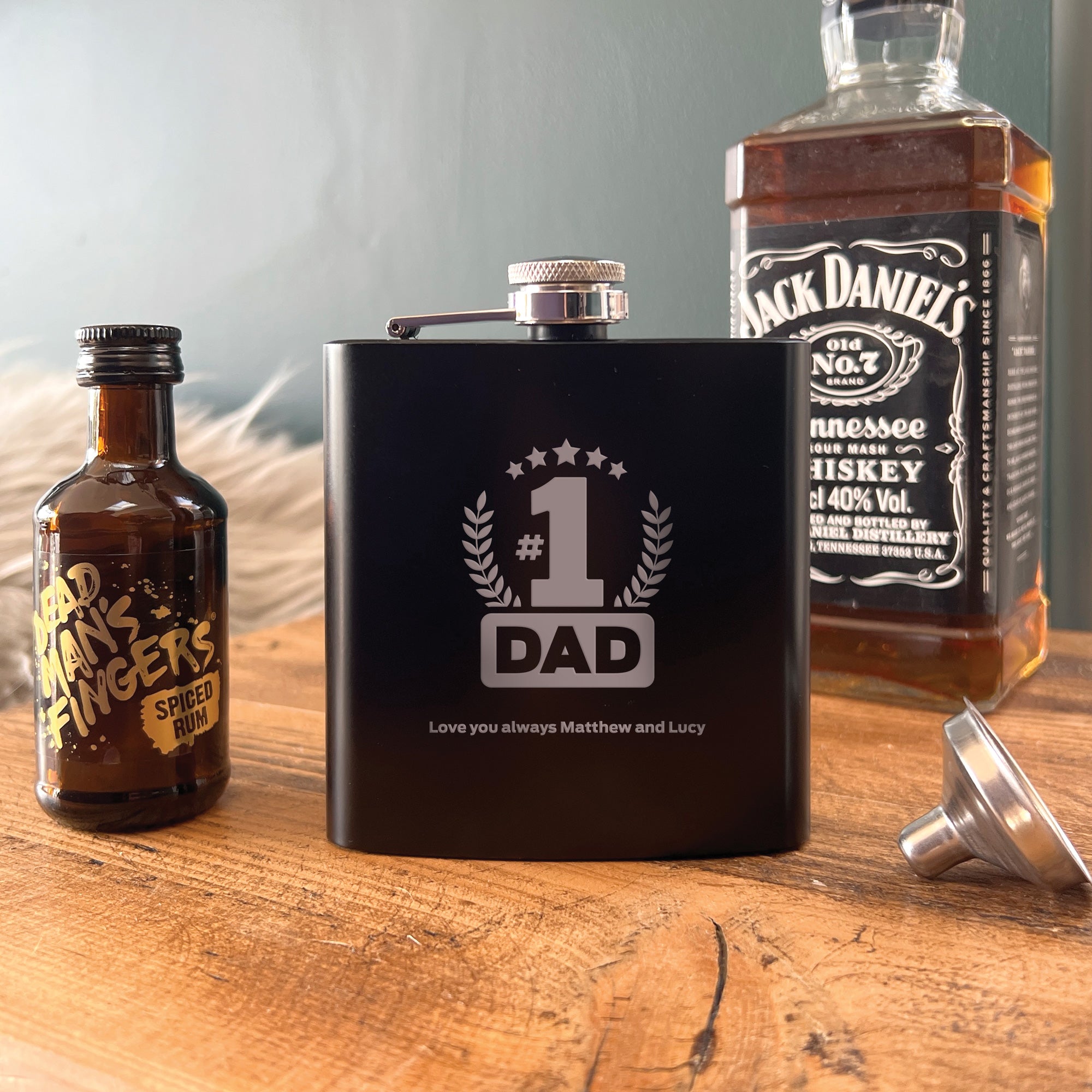 Personalized No.1 Dad Engraved Black Metal Hip Flask 6oz - Perfect Gift for Father's Day, Birthday & Special Occasions