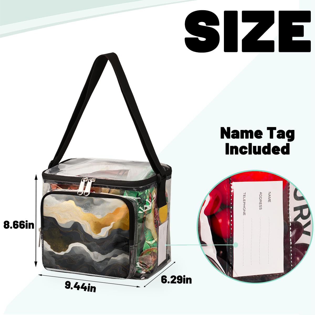 GzLeyigou Clear Marble Print Tote Bag with Handles - Fashionable Transparent Shoulder Bag for Women, Crossbody Purse for Outdoor, Travel, Picnic, Concerts & Sports Events (Stadium Approved) - Perfect for Beach, Shopping, Music Festivals & Daily Use