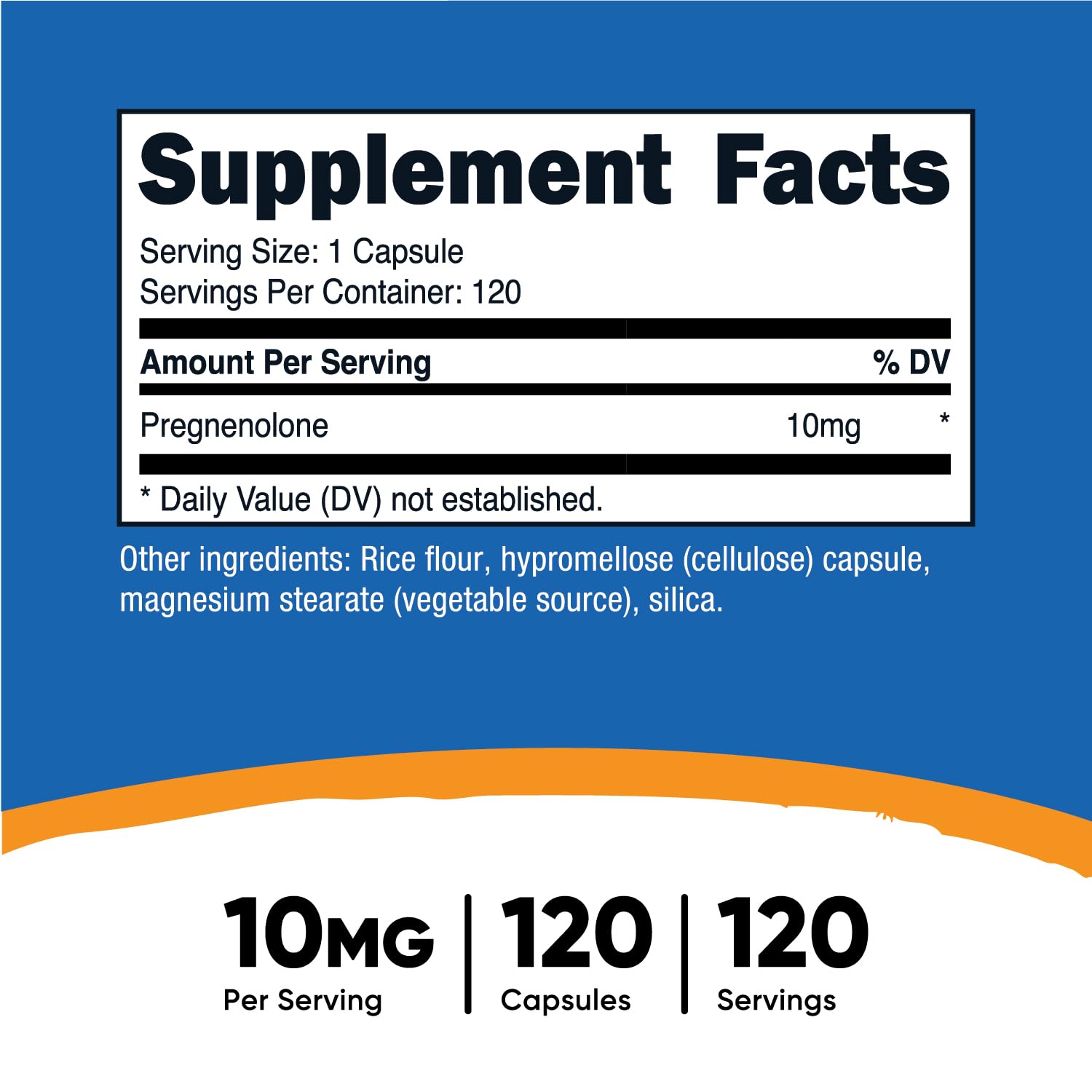 Nutricost Pregnenolone 10mg, 120 Capsules - Non-GMO, Gluten Free, Vegetarian Supplement for Hormone Support & Stress Relief - Supports Energy, Mood & Cognitive Function