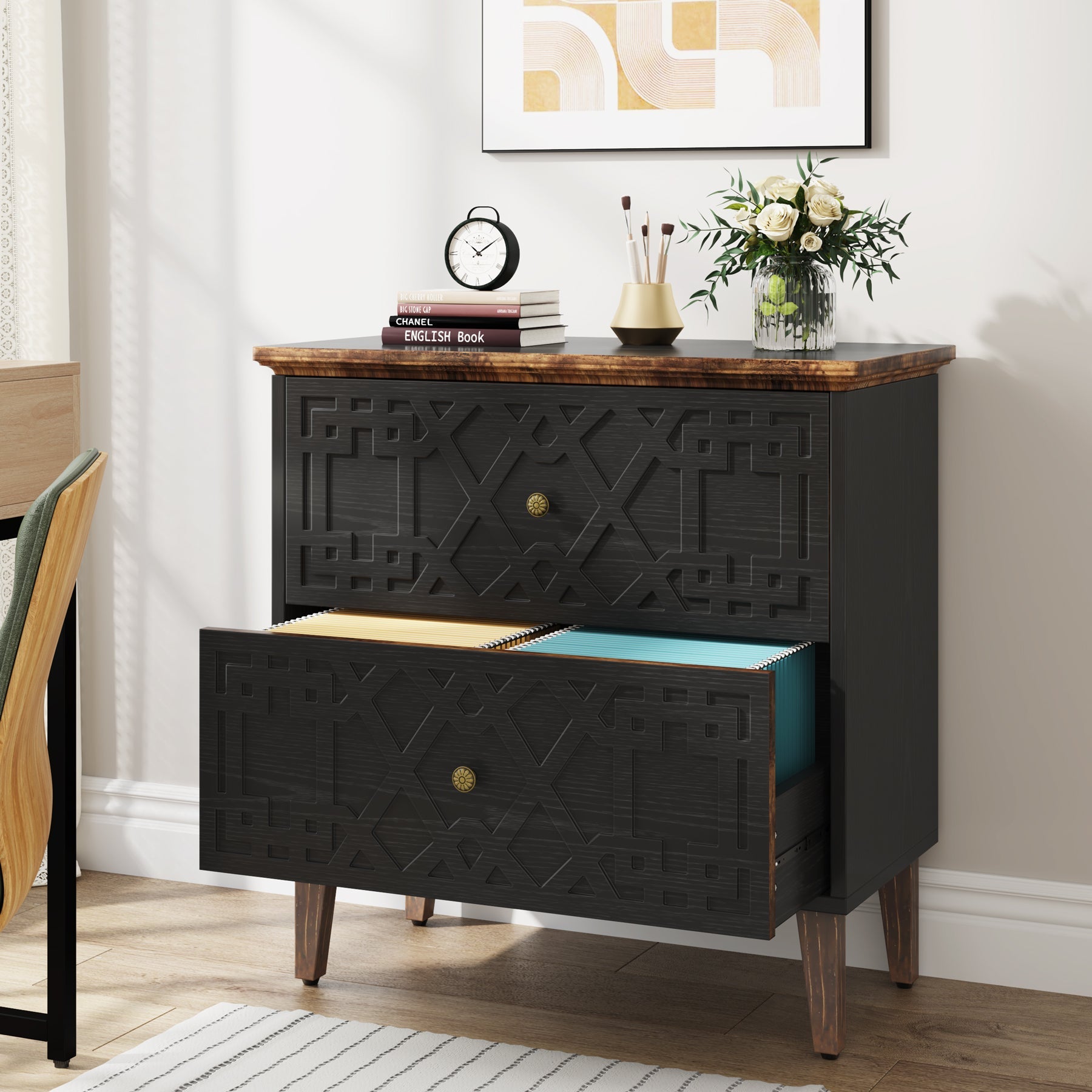 2-Drawer Wood File Cabinet - Office Storage Organizer for Documents, Files & Supplies | Perfect for Home, Office & Workspace Organization