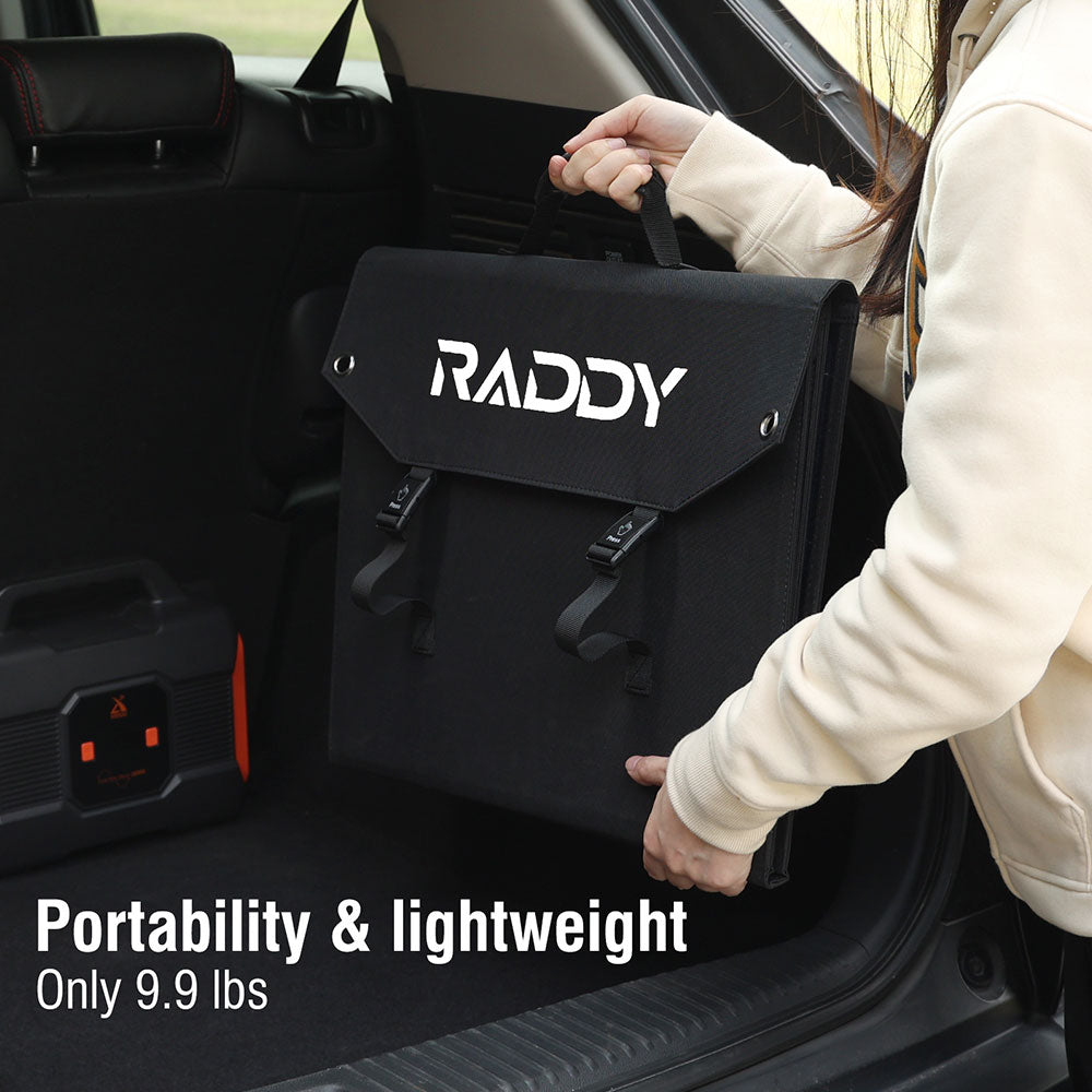 Raddy SP120 120W Foldable Solar Panel with DC/USB/QC3.0/Type C Outputs - Portable Solar Charger for Camping, Hiking, RV & Emergency Power Supply