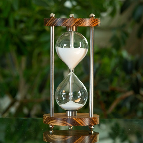 Premium Solid Zebrawood Hourglass Kit with Metal Spindles - 30-Minute Sand Timer for Home Office Decor, Meditation, Yoga, and Board Games