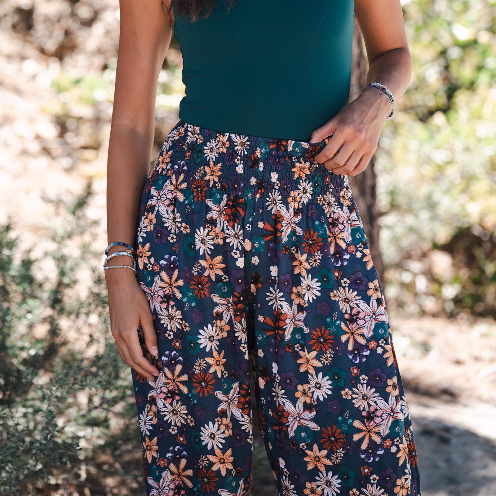 Lotus and Luna Women's High Waisted Harem Pants - Boho Flowy Yoga Pants for Beach, Lounge & Travel - Comfortable Thai Genie Pants for Meditation, Yoga & Casual Wear