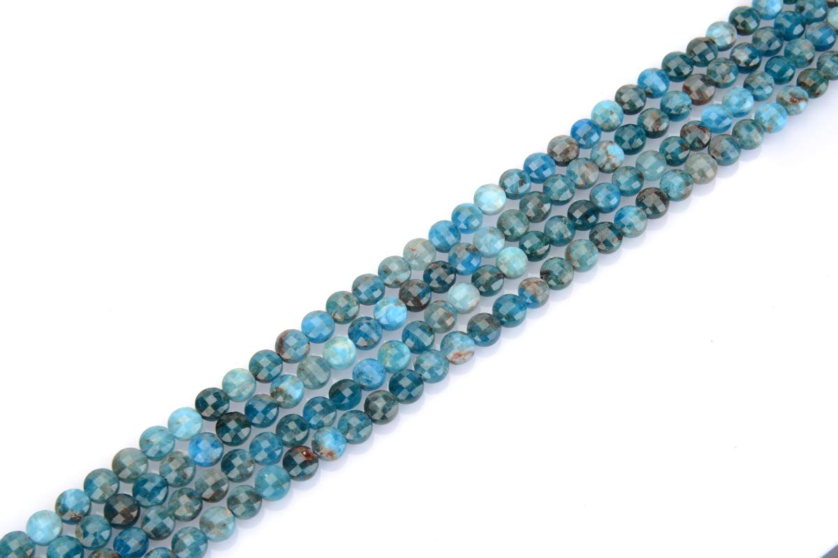 Natural Blue Apatite Gemstone Beads - 6mm Faceted Round Coin Loose Beads (65-70pcs) for Jewelry Making, DIY Bracelets, Necklaces & Crafts - High Quality Spacer Beads GZ13-4