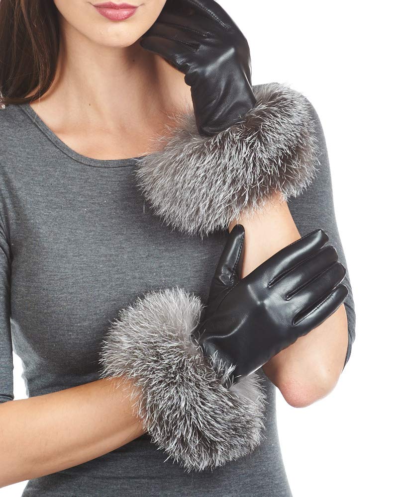 Premium Fox Fur Trim Leather Gloves - Wool Lined Winter Gloves for Women, Warm & Stylish - Perfect for Cold Weather, Outdoor Activities & Fashion Accessories