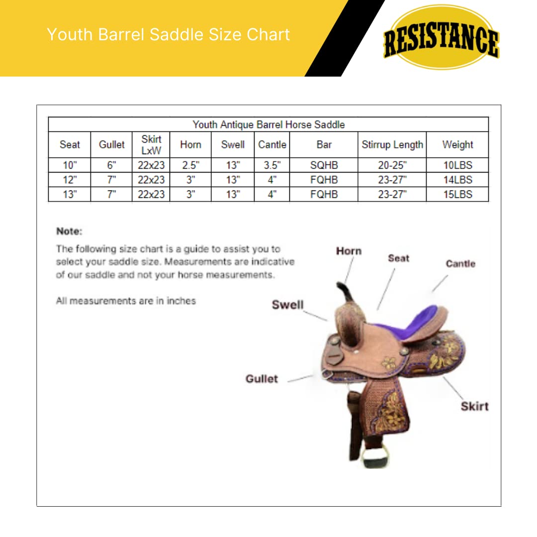 Western Kids Barrel Saddle - Genuine Leather Floral Tooled Youth Saddle for Horse Riding, Training & Rodeo Events | Perfect for Young Riders & Beginners
