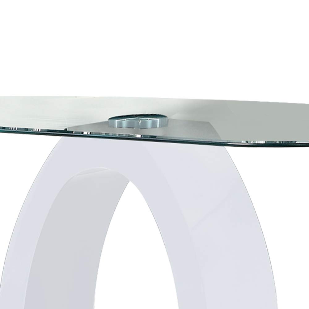 Benjara Contemporary White Tempered Glass Sofa Table with O-Shape Base - Perfect for Living Room, Lounge & Modern Home Decor