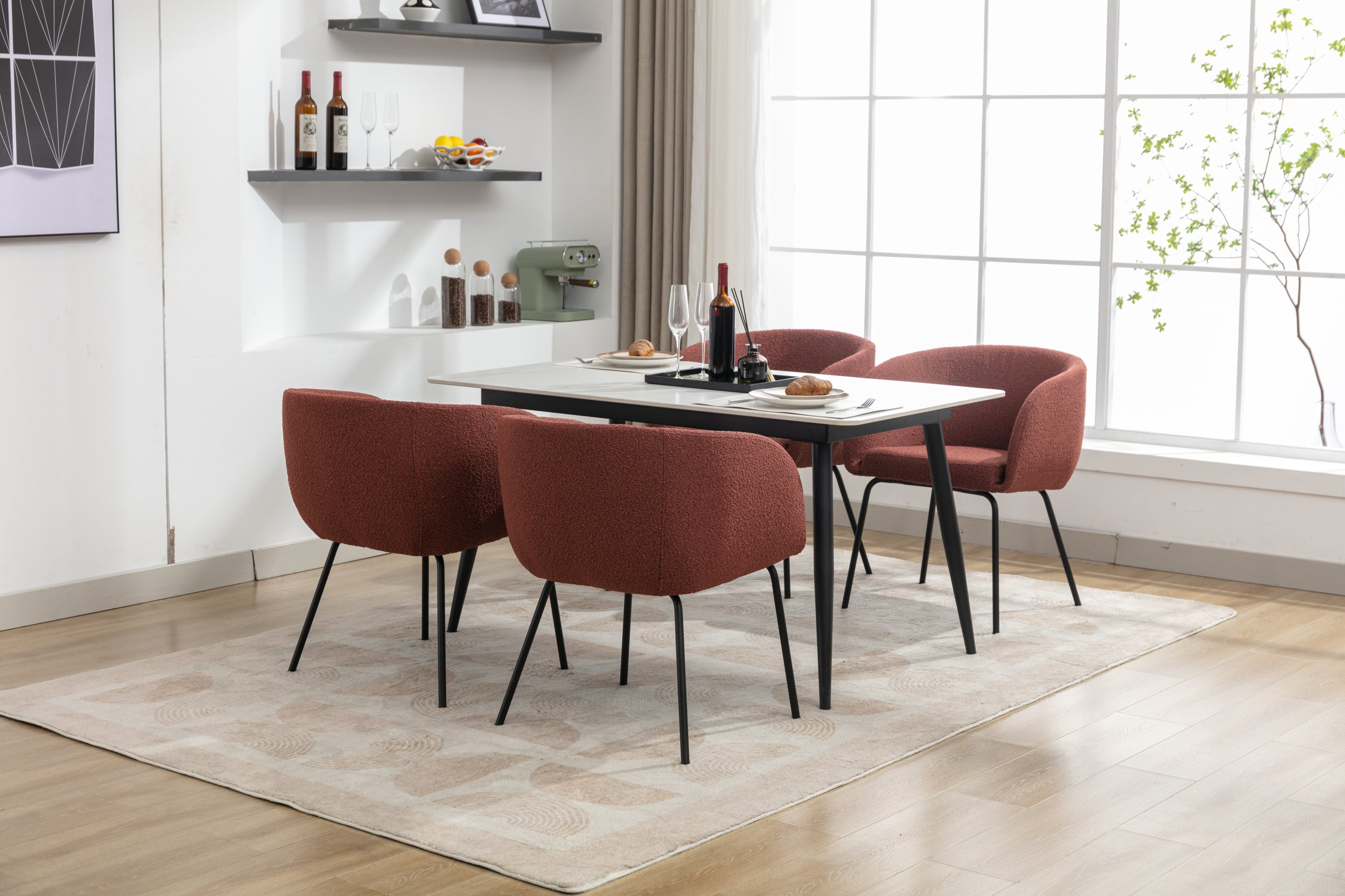 2 Pack Boucle Fabric Dining Chairs with Black Metal Legs - Wine Red | Modern Upholstered Side Chairs for Kitchen, Dining Room, or Office | Comfortable & Stylish Seating Solution