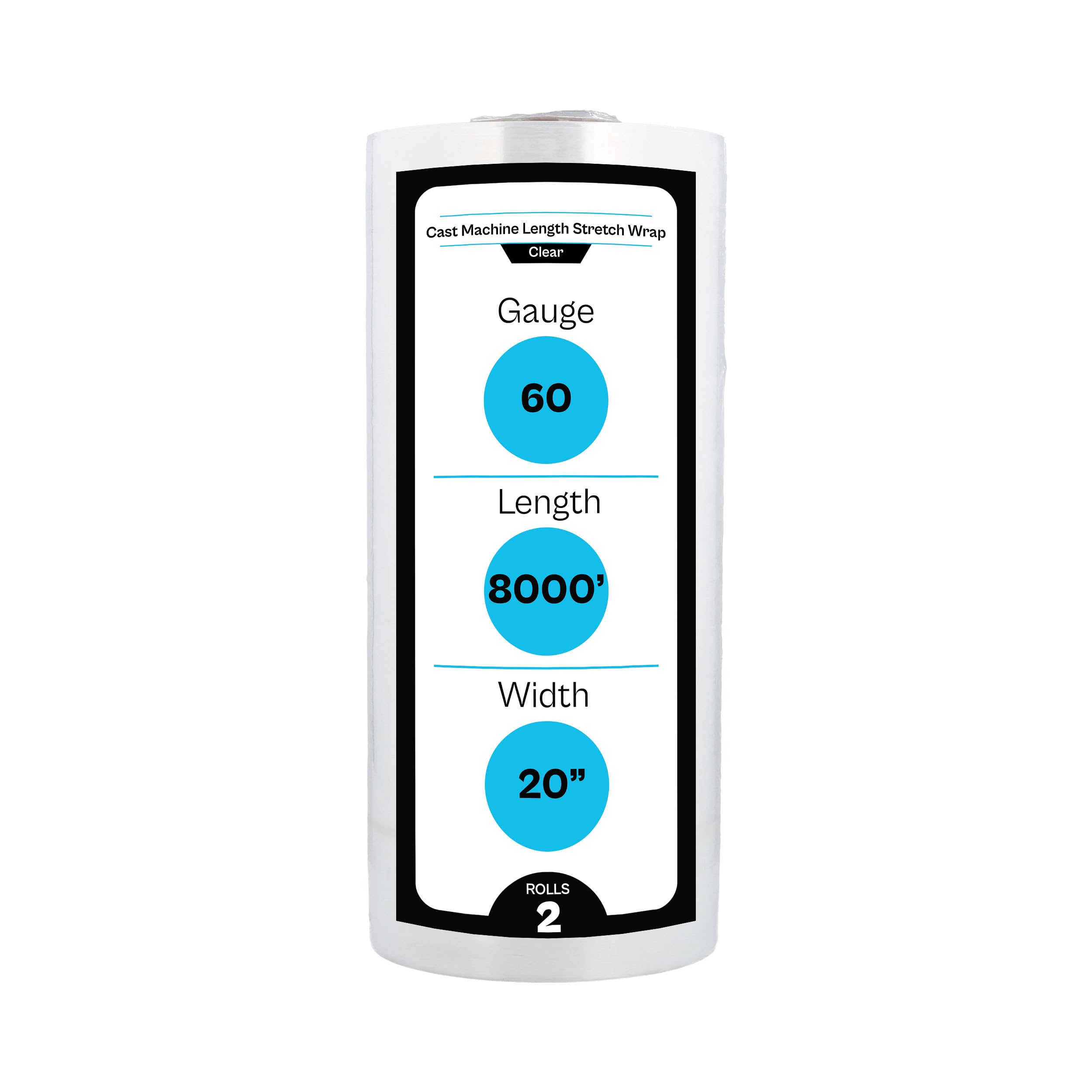 MMBM Pallet Stretch Wrap - 19.7 Inch x 8000 Feet, 60 Gauge Clear Plastic Cling Film (2 Rolls) - Heavy Duty Cast Shrink Film for Industrial Machine Use - Perfect for Warehouse, Logistics & Shipping Protection
