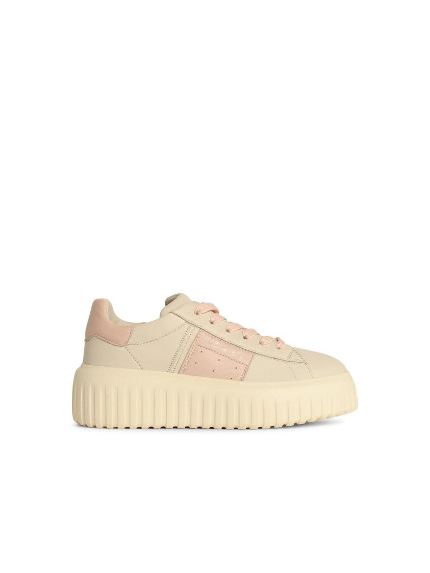H Stripes Ivory Leather Sneakers for Women - Comfortable Casual Shoes for Walking, Travel & Everyday Wear