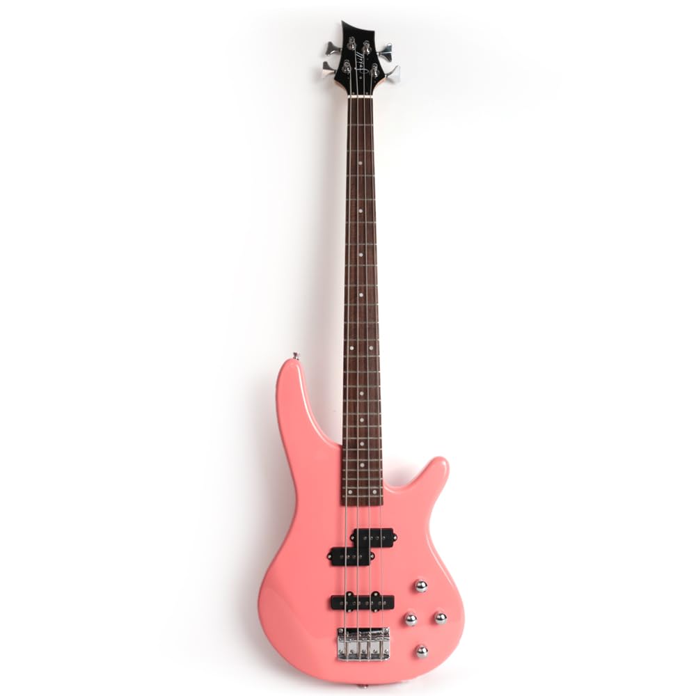 Full Size FBIB-60 Electric Bass Guitar 4 String Right Handed with Gig Bag (Pink) - Perfect for Beginners, Live Performances & Studio Recording