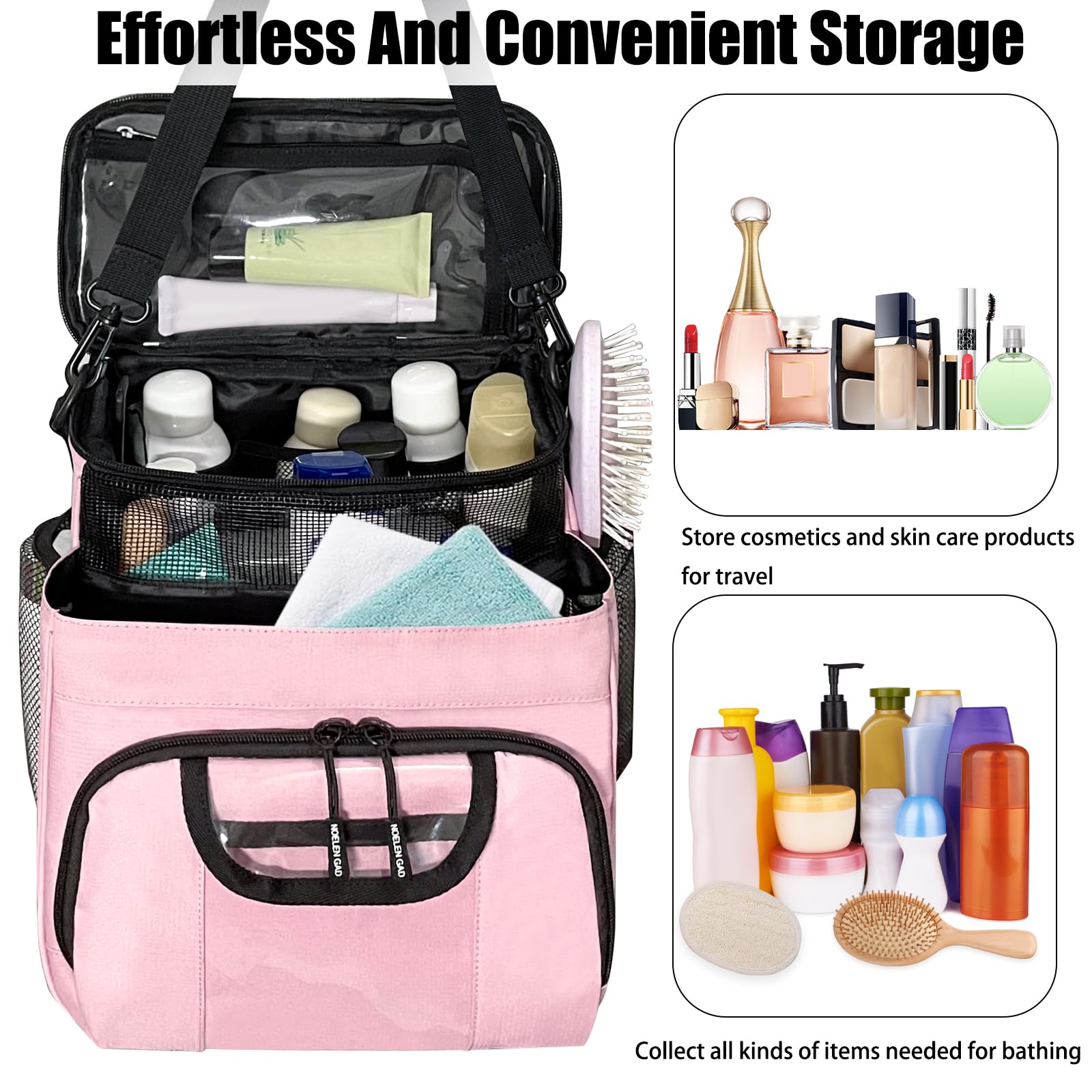 Large Waterproof Hanging Toiletry Bag for Women & Men - Travel Shower Caddy Organizer with Multiple Pockets for College Dorm, Gym, Camping, Cruise Ship - Perfect for Bathroom Essentials & Travel Accessories (Pink)