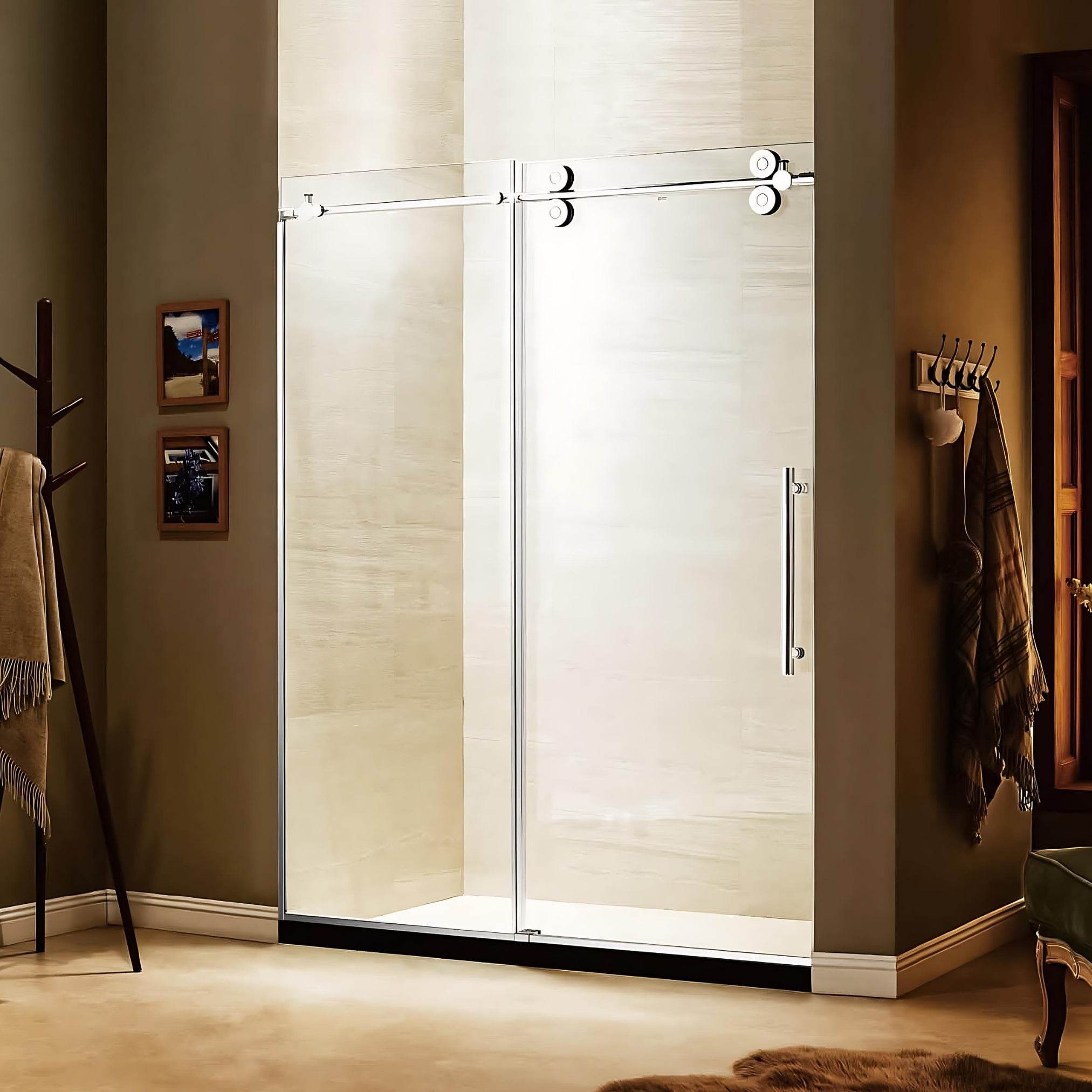 Stainless Steel Frameless Double Roller Shower Door - 60