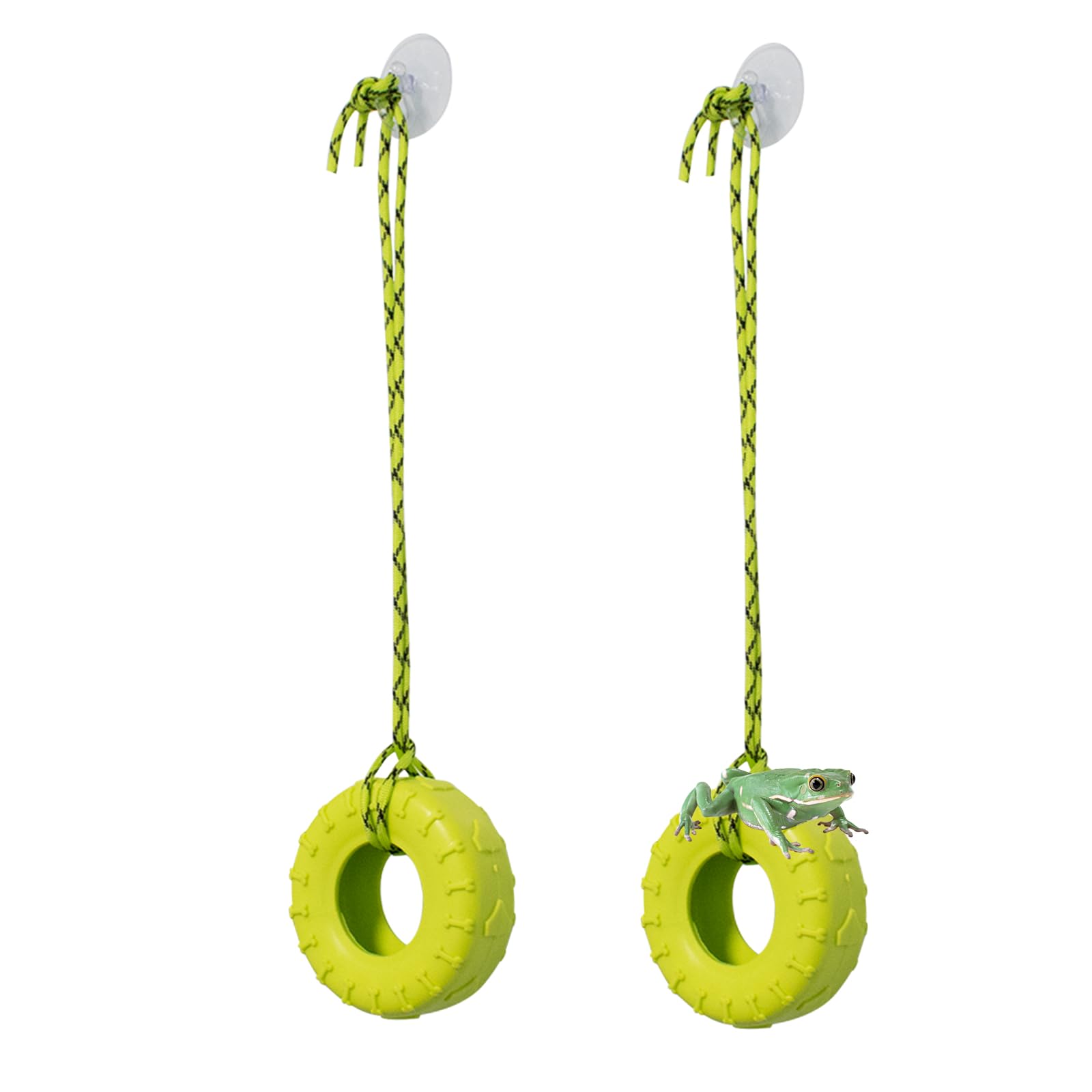 2 PCS Tree Frog Toy Tire Swing with Suction Cups - Miniature Habitat Accessories for Frog Tanks, Terrariums & Reptile Enclosures - Perfect for Climbing, Play & Decoration (Ideal for Frogs, Reptiles & Amphibians)