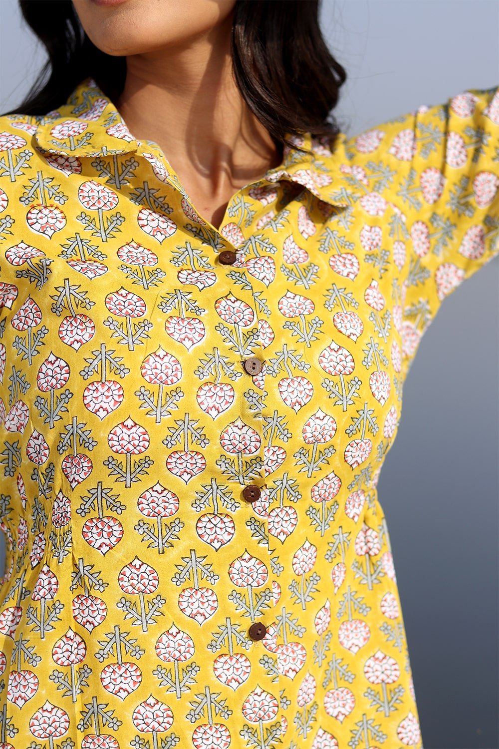Yellow Meadow Cotton Dress for Women - Floral Summer Casual Dress - Perfect for Beach, Picnic, and Outdoor Events
