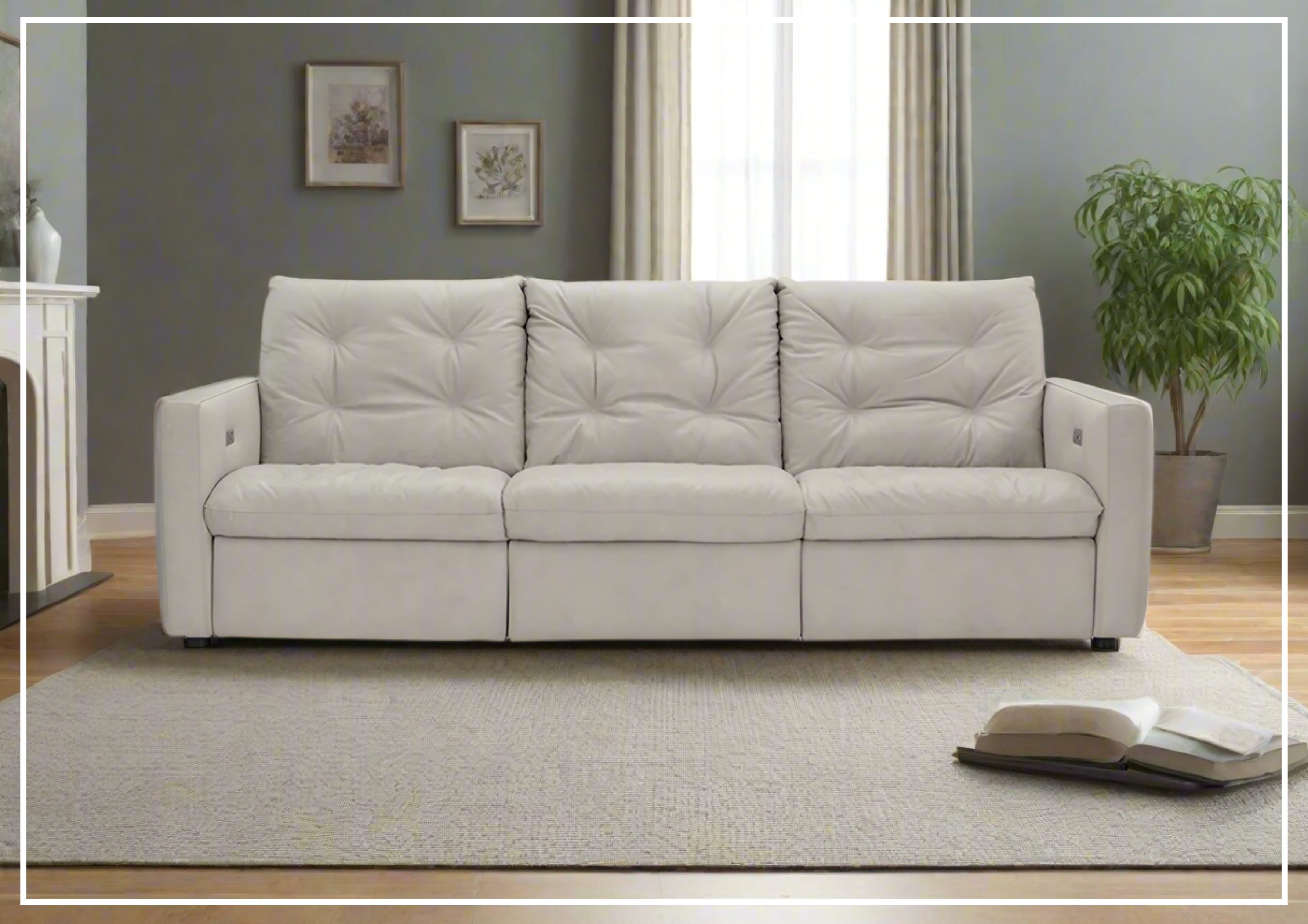 Bernhardt Kaya 3-Seater Genuine Leather Power Reclining Sofa - Perfect for Living Room, Home Theater & Family Gatherings